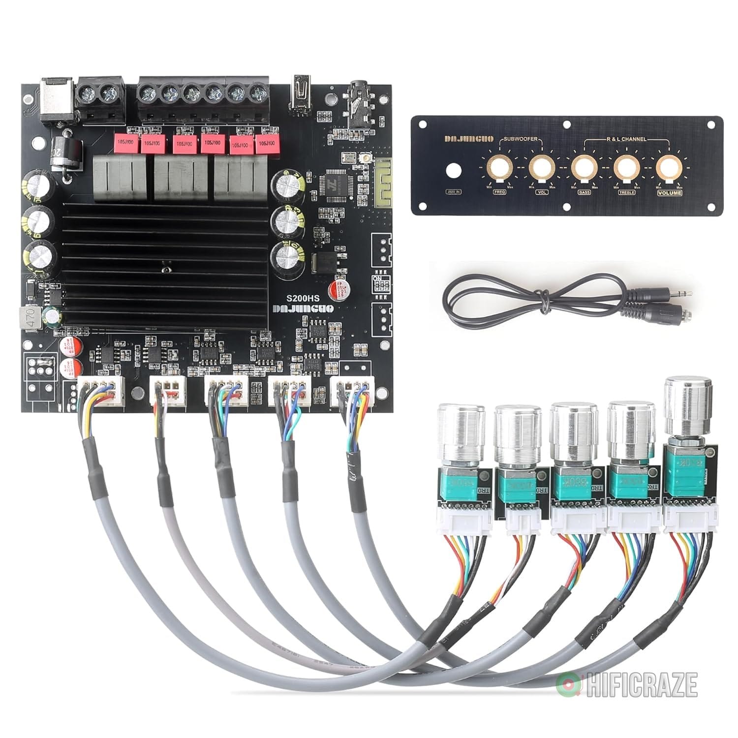 100W+100W+200W Power Amplifier Board, TPA3221 Chip with Bluetooth、AUX and USB Inputs, 2.1 Channel Audio Power Amplifier (S200HS-W)
