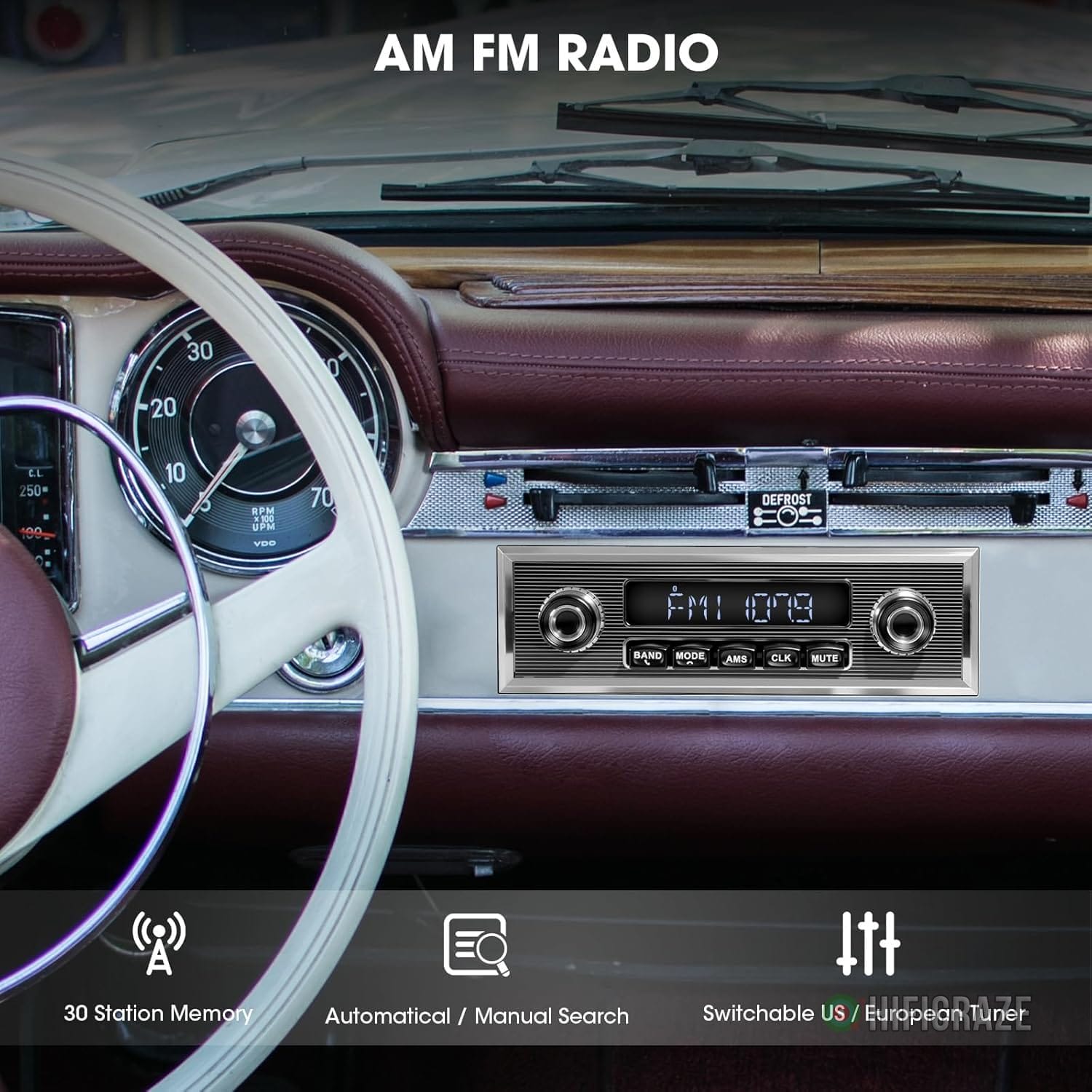 Bluetooth Retro Radio for Classic Vehicles: Single Din Vintage Stereo for Car - AM FM Tuner USB AUX Input Subwoofer RCA Output - Image 3