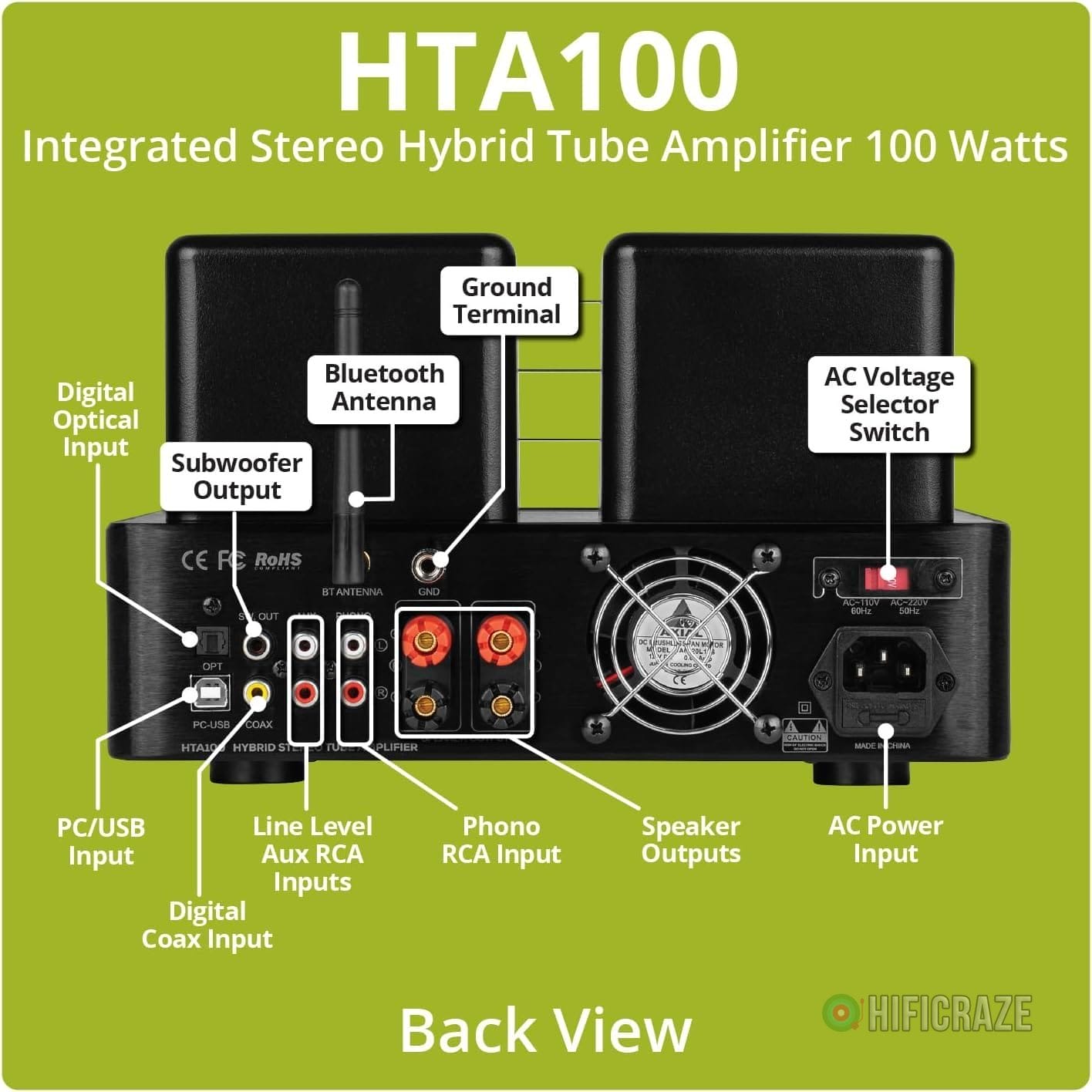 Dayton Audio HTA100 Integrated Stereo Hybrid Tube Amplifier 100 Watts 3 Dayton Audio HTA100 Integrated Stereo Hybrid Tube Amplifier 100 Watts - Image 3
