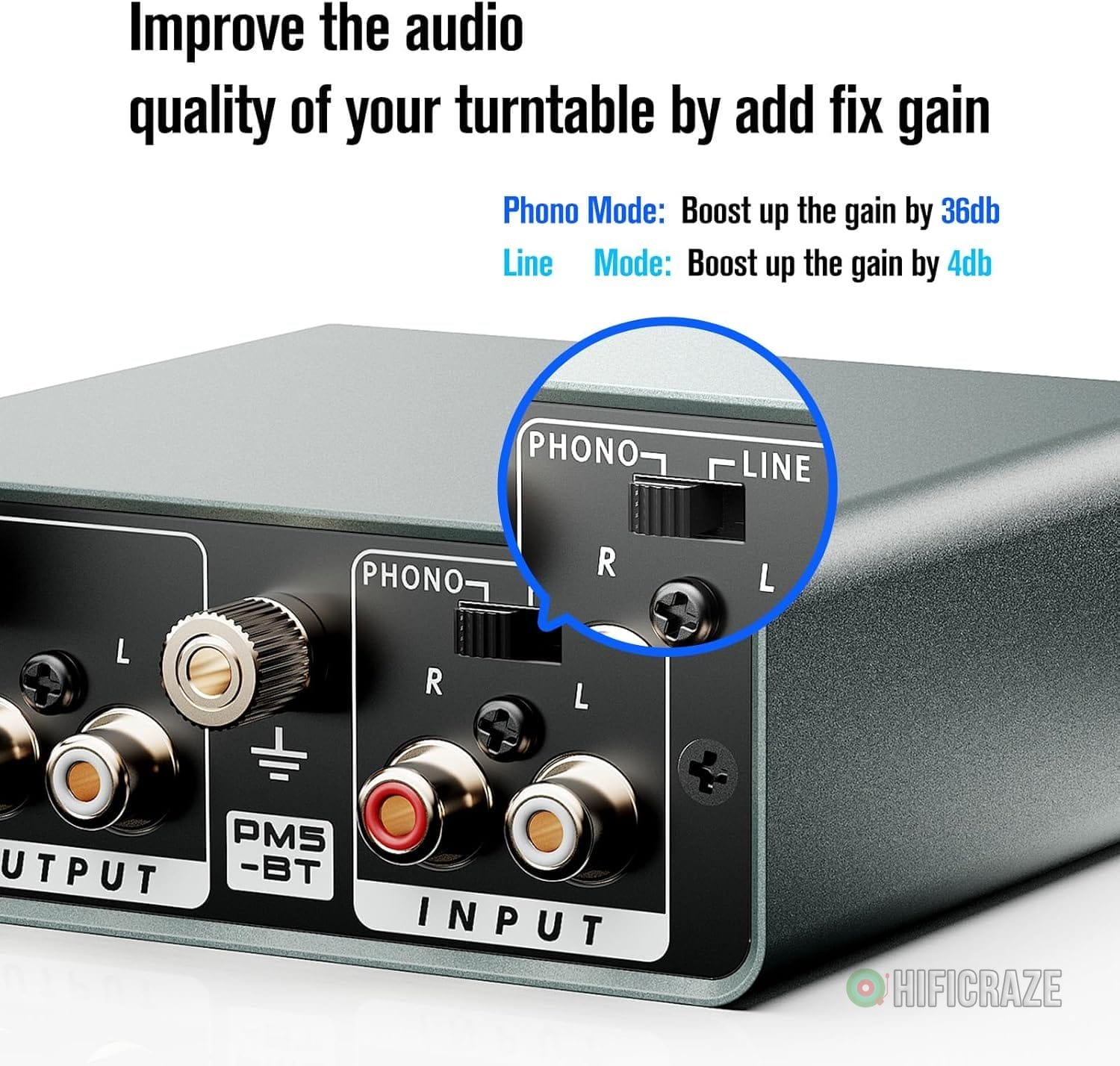 Bluetooth Phono Turntable Preamp, Phonograph Preamplifier with RCA Input, RCA/Bluetooth Output, Phono Preamp for Vinyl Record Player with Phono and Line Level Output Switch Audio Receiver - Image 5