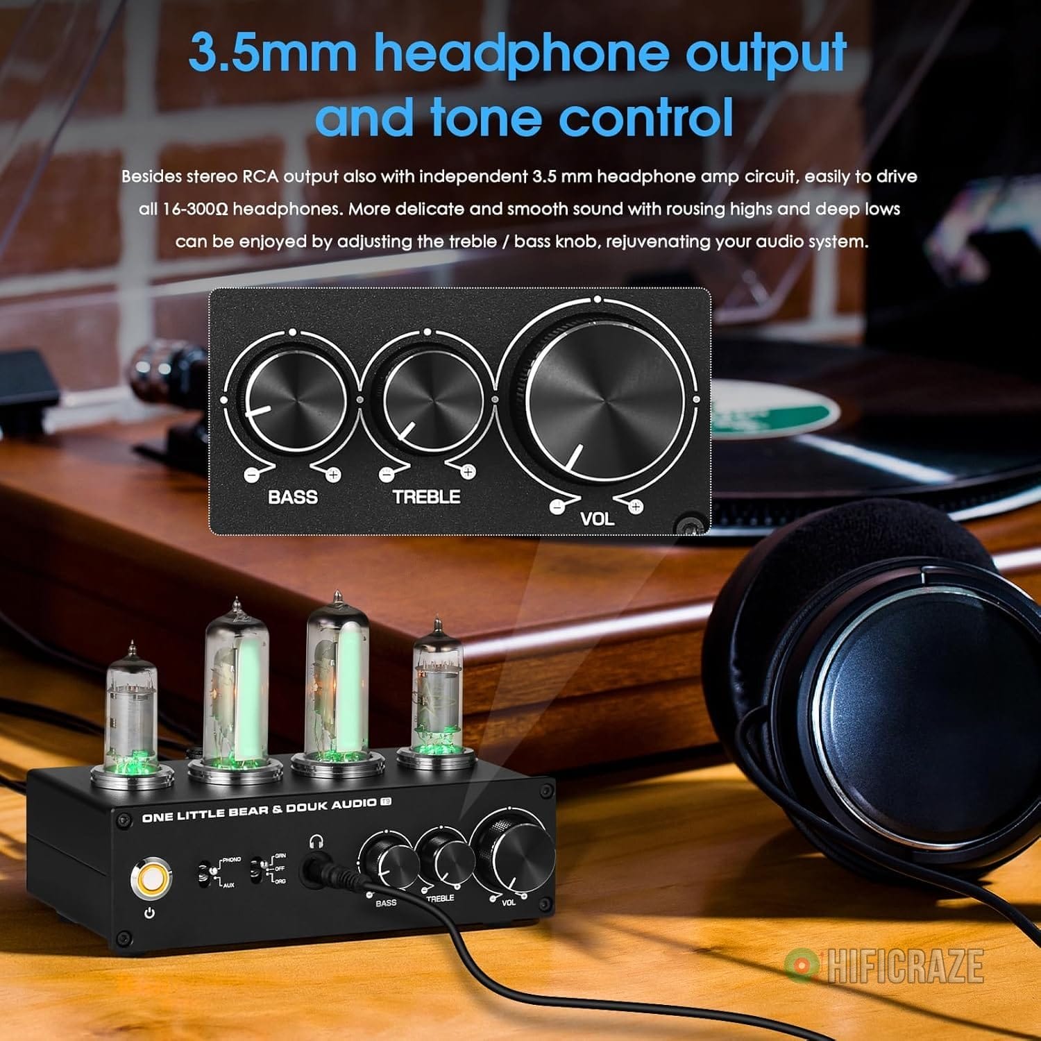 Douk Audio T9 Vacuum Tube Phono Preamp Stereo Turntable Preamplifier with Headphone Output and Treble Bass Control for MM/MC Record Player, Home Hi-Fi Audio, Amplifier, Speaker 4 Douk Audio T9 Vacuum Tube Phono Preamp Stereo Turntable Preamplifier with Headphone Output and Treble Bass Control for MM/MC Record Player, Home Hi-Fi Audio, Amplifier, Speaker - Image 4