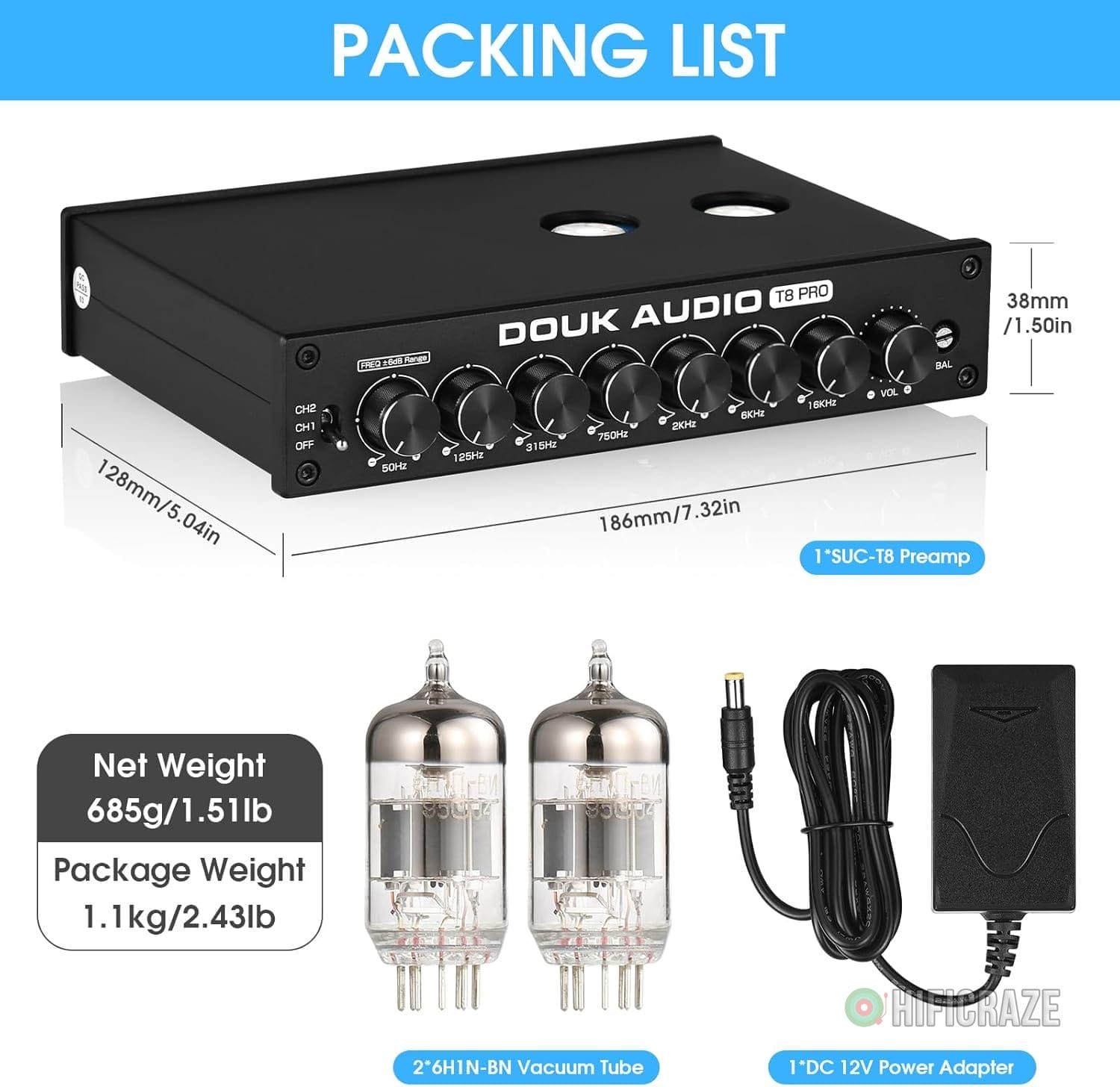 Douk Audio HiFi Vacuum Tube 7-Band EQ Preamp Equalizer XLR Pre-Amplifier Home (T8 PRO) 9 Douk Audio HiFi Vacuum Tube 7-Band EQ Preamp Equalizer XLR Pre-Amplifier Home (T8 PRO) - Image 9