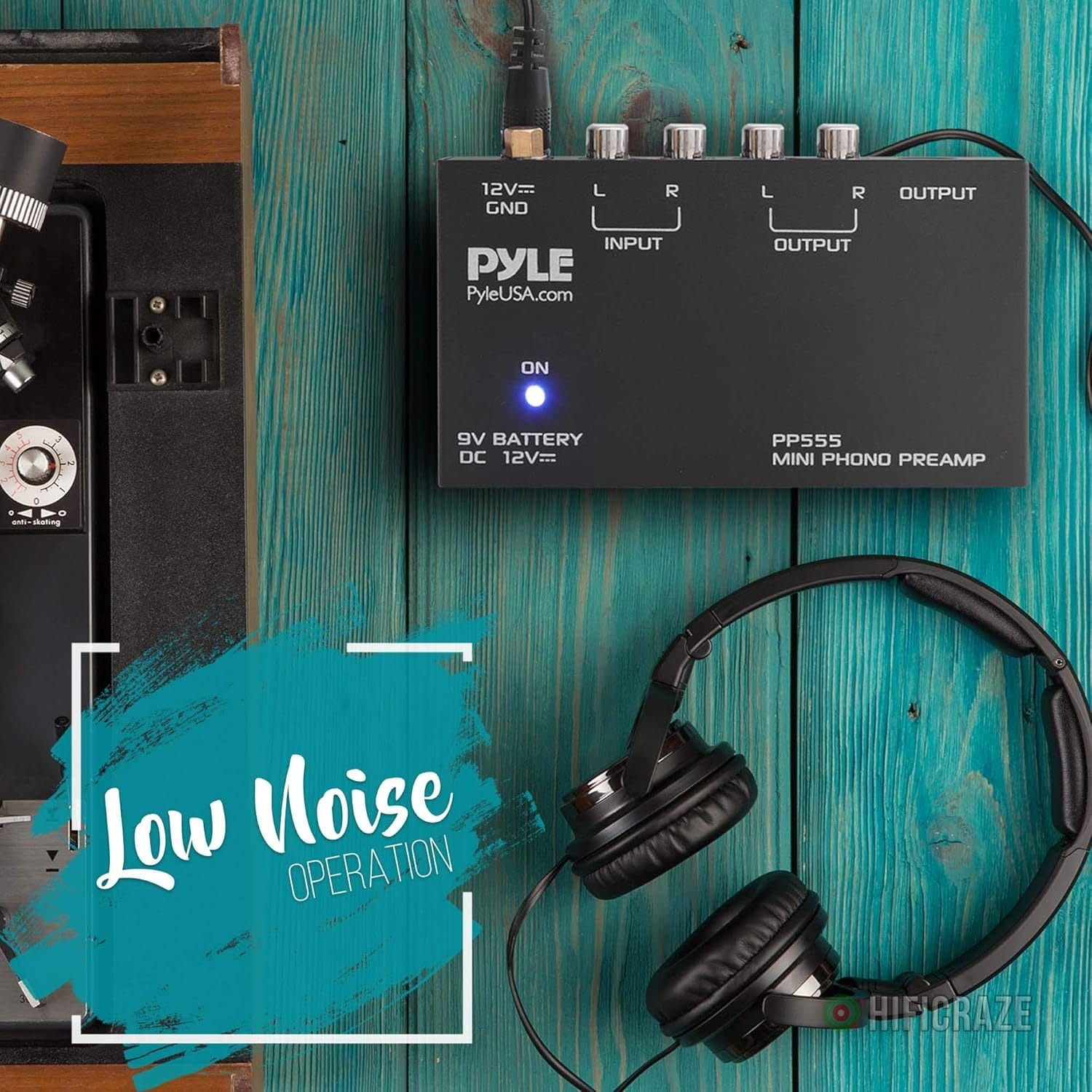 Pyle Phono Turntable Preamp - Mini Stereo Preamplifier with 9V Battery - 12V DC Power Adapter - RCA Input/Output - Low Noise - Ideal for Phonograph and Vinyl - PP555 4 Pyle Phono Turntable Preamp - Mini Stereo Preamplifier with 9V Battery - 12V DC Power Adapter - RCA Input/Output - Low Noise - Ideal for Phonograph and Vinyl - PP555 - Image 4