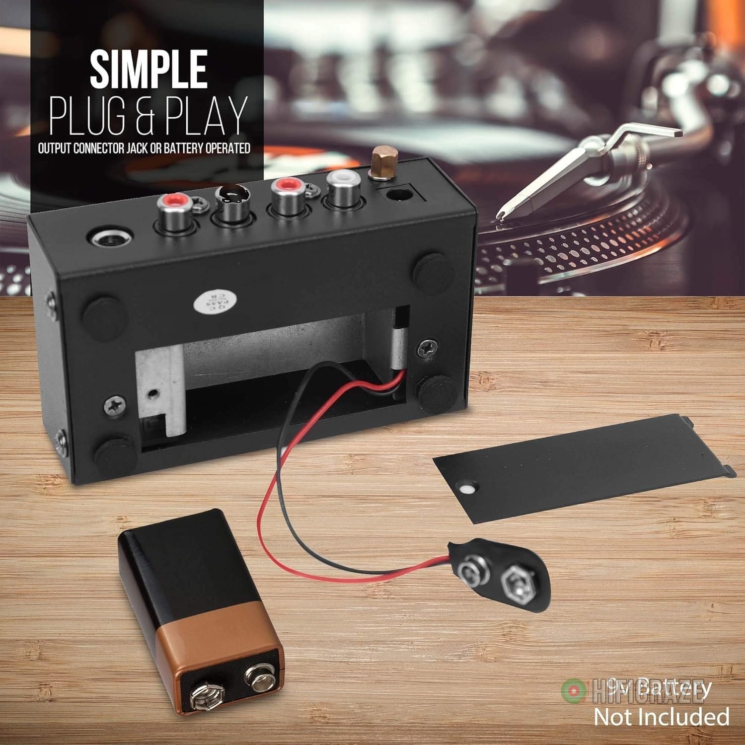 Pyle Phono Turntable Preamp - Mini Stereo Preamplifier with 9V Battery - 12V DC Power Adapter - RCA Input/Output - Low Noise - Ideal for Phonograph and Vinyl - PP555 5 Pyle Phono Turntable Preamp - Mini Stereo Preamplifier with 9V Battery - 12V DC Power Adapter - RCA Input/Output - Low Noise - Ideal for Phonograph and Vinyl - PP555 - Image 5