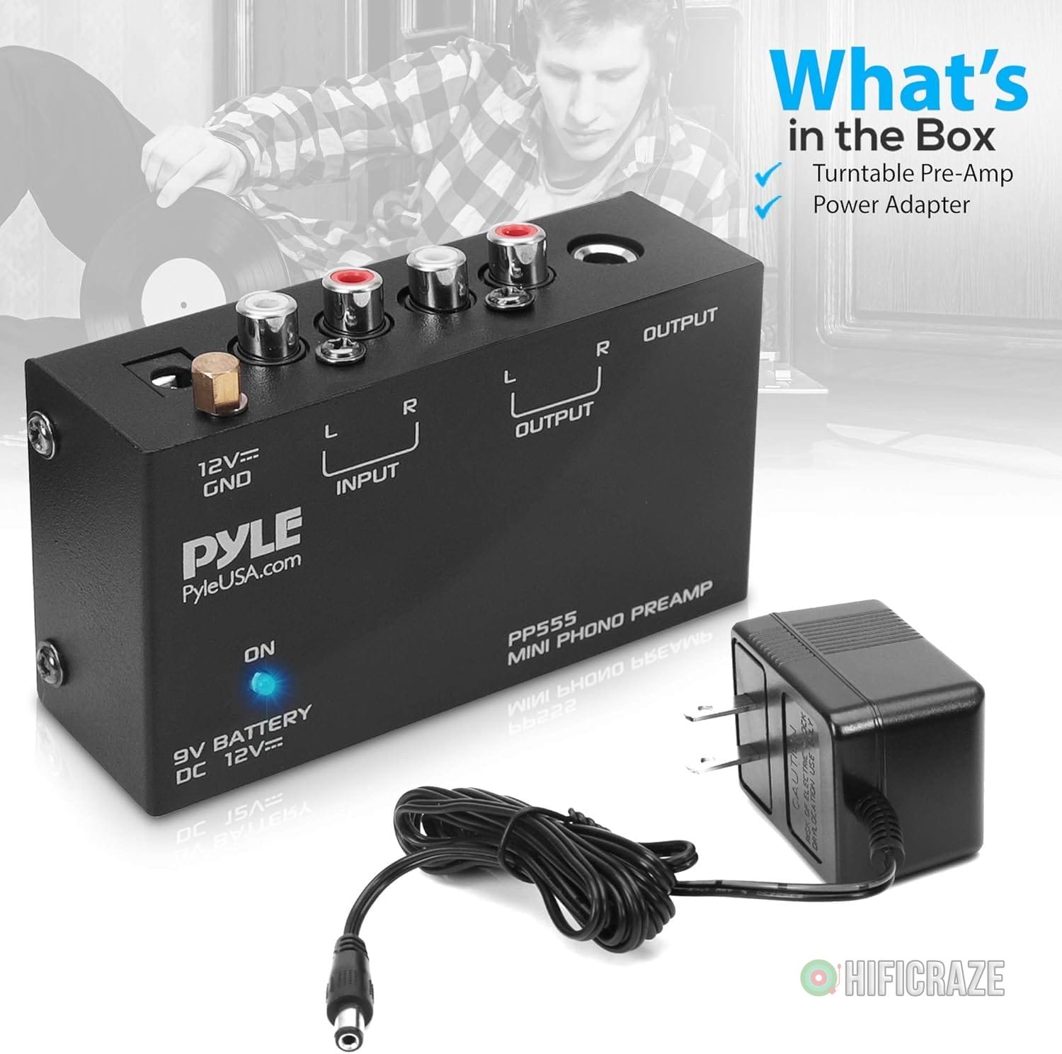 Pyle Phono Turntable Preamp - Mini Stereo Preamplifier with 9V Battery - 12V DC Power Adapter - RCA Input/Output - Low Noise - Ideal for Phonograph and Vinyl - PP555 7 Pyle Phono Turntable Preamp - Mini Stereo Preamplifier with 9V Battery - 12V DC Power Adapter - RCA Input/Output - Low Noise - Ideal for Phonograph and Vinyl - PP555 - Image 7