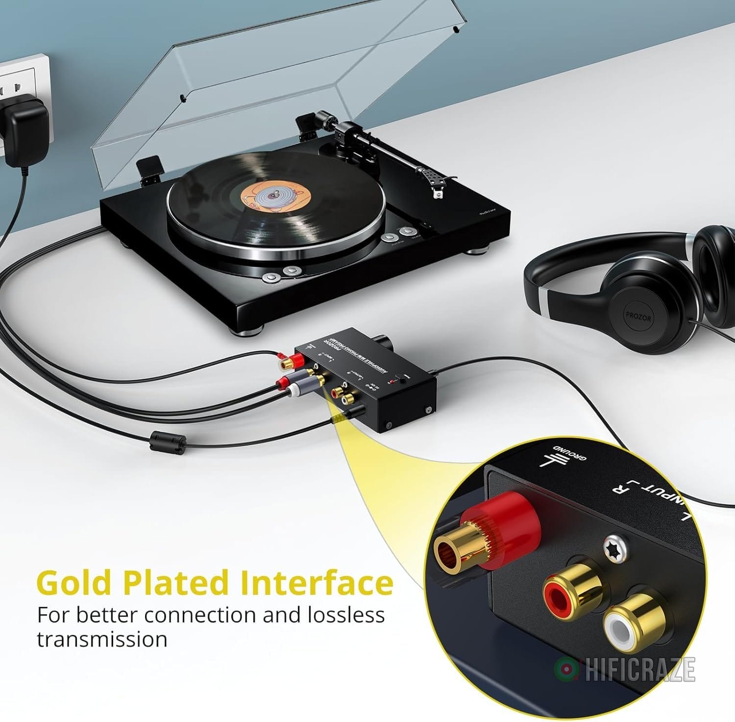 PROZOR Pre Amplifier for Turntable Audiophile M/M Phono preamp with Level Volume Controls with RCA Input, RCA/3.5MM Output interfaces, Low Noise Operation Including 12V 1A Power Adapter 3 PROZOR Pre Amplifier for Turntable Audiophile M/M Phono preamp with Level Volume Controls with RCA Input, RCA/3.5MM Output interfaces, Low Noise Operation Including 12V 1A Power Adapter - Image 3