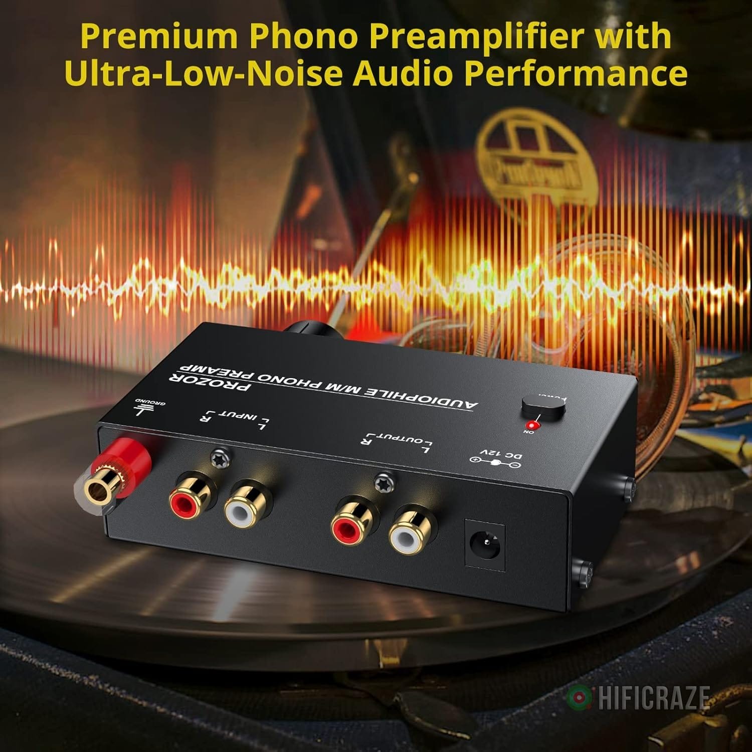 PROZOR Pre Amplifier for Turntable Audiophile M/M Phono preamp with Level Volume Controls with RCA Input, RCA/3.5MM Output interfaces, Low Noise Operation Including 12V 1A Power Adapter 4 PROZOR Pre Amplifier for Turntable Audiophile M/M Phono preamp with Level Volume Controls with RCA Input, RCA/3.5MM Output interfaces, Low Noise Operation Including 12V 1A Power Adapter - Image 4