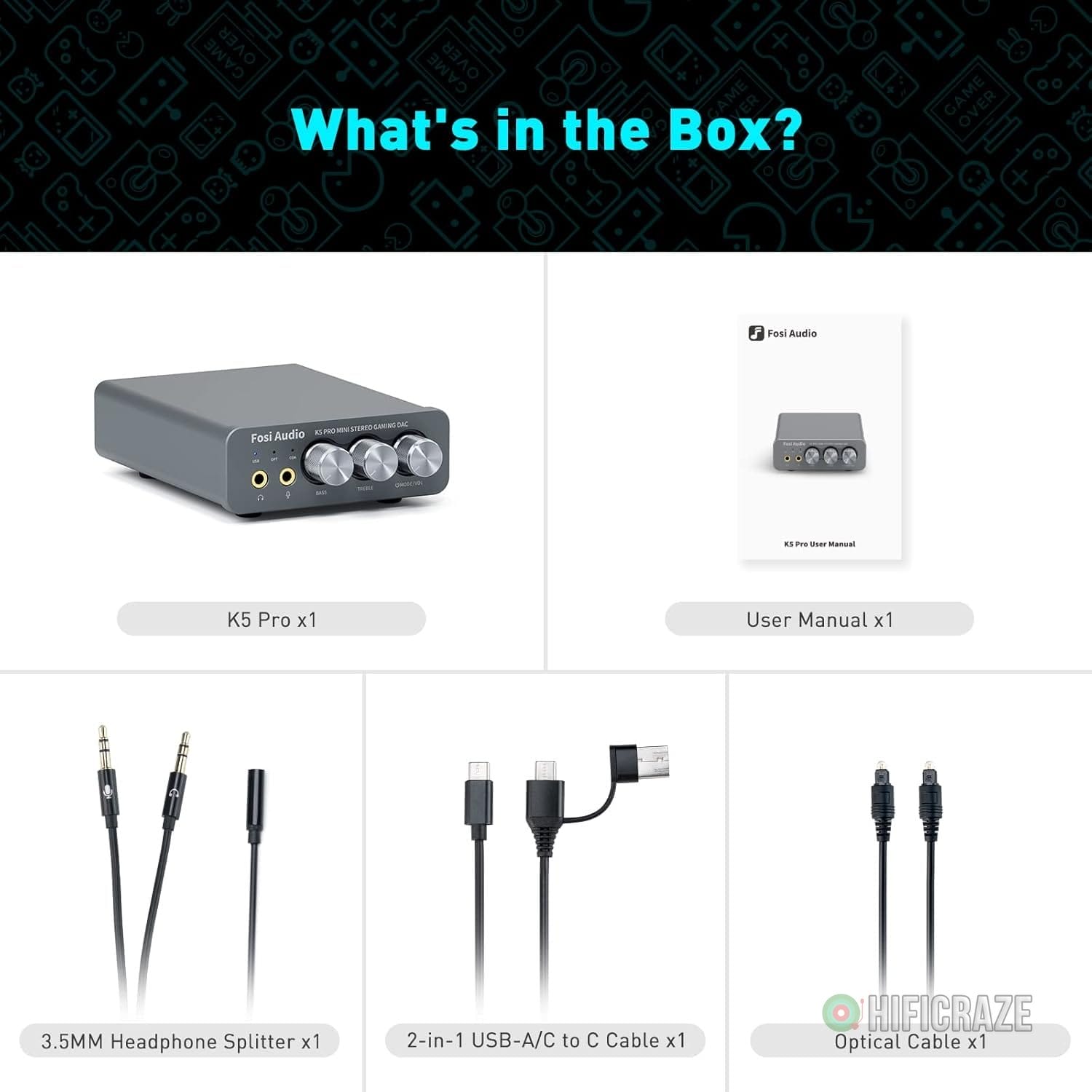 Fosi Audio K5 Pro Gaming DAC Headphone Amplifier Mini Hi-Fi Stereo Digital-to-Analog Audio Converter USB Type C/Optical/Coaxial to RCA/3.5MM AUX for PS5/PC/MAC/Computer - Image 8