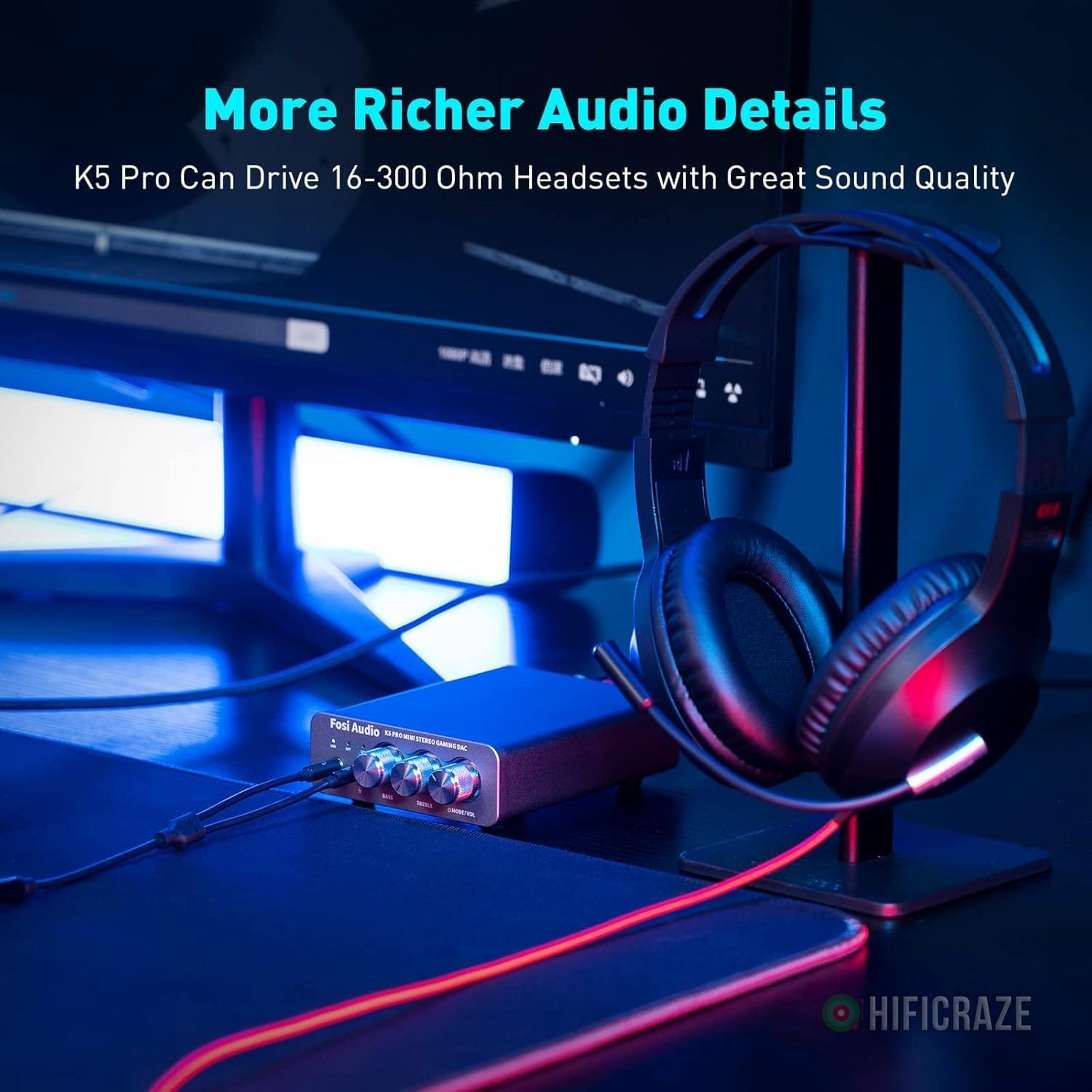 Fosi Audio K5 Pro Gaming DAC Headphone Amplifier Mini Hi-Fi Stereo Digital-to-Analog Audio Converter USB Type C/Optical/Coaxial to RCA/3.5MM AUX for PS5/PC/MAC/Computer - Image 9