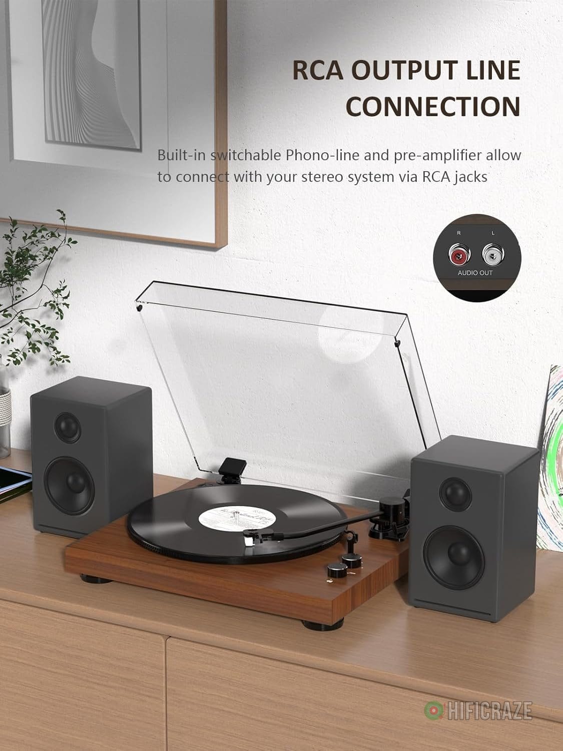 Record Player Belt-Drive Turntable with Bluetooth Output Connectivity Support 2 Speeds (33&45RPM) RCA Output Line Vinyl Record Player with Magnetic Cartridge Built-in Phono Pre-amp - Image 3