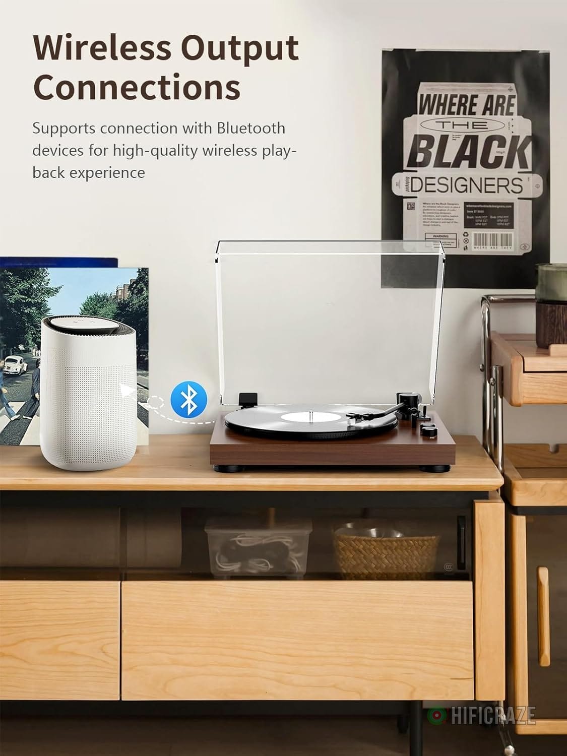 Record Player Belt-Drive Turntable with Bluetooth Output Connectivity Support 2 Speeds (33&45RPM) RCA Output Line Vinyl Record Player with Magnetic Cartridge Built-in Phono Pre-amp - Image 4
