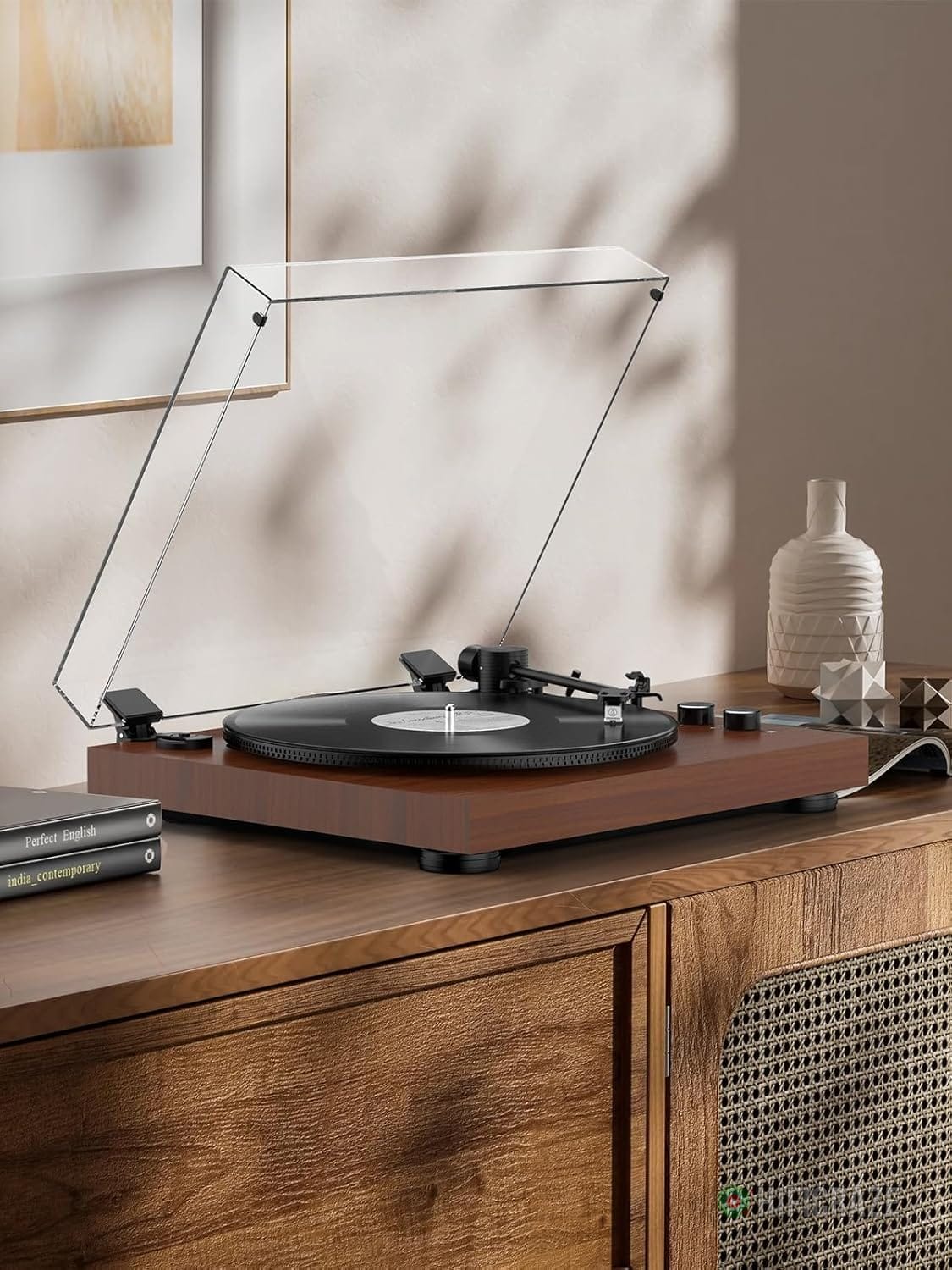 Record Player Belt-Drive Turntable with Bluetooth Output Connectivity Support 2 Speeds (33&45RPM) RCA Output Line Vinyl Record Player with Magnetic Cartridge Built-in Phono Pre-amp - Image 7