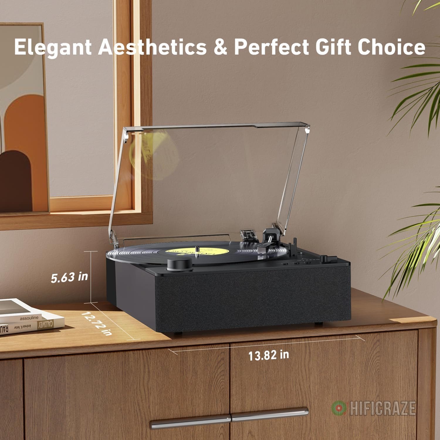 Fully Automatic Record Player, Bluetooth Belt Drive Vinyl Turntable, Magnetic AT-3600L Cartridge, Bluetooth in & Out, Hi-Fi Stereo Speakers, Aux in Headphone, RCA Out, Anti-Resonance - Black - Image 6
