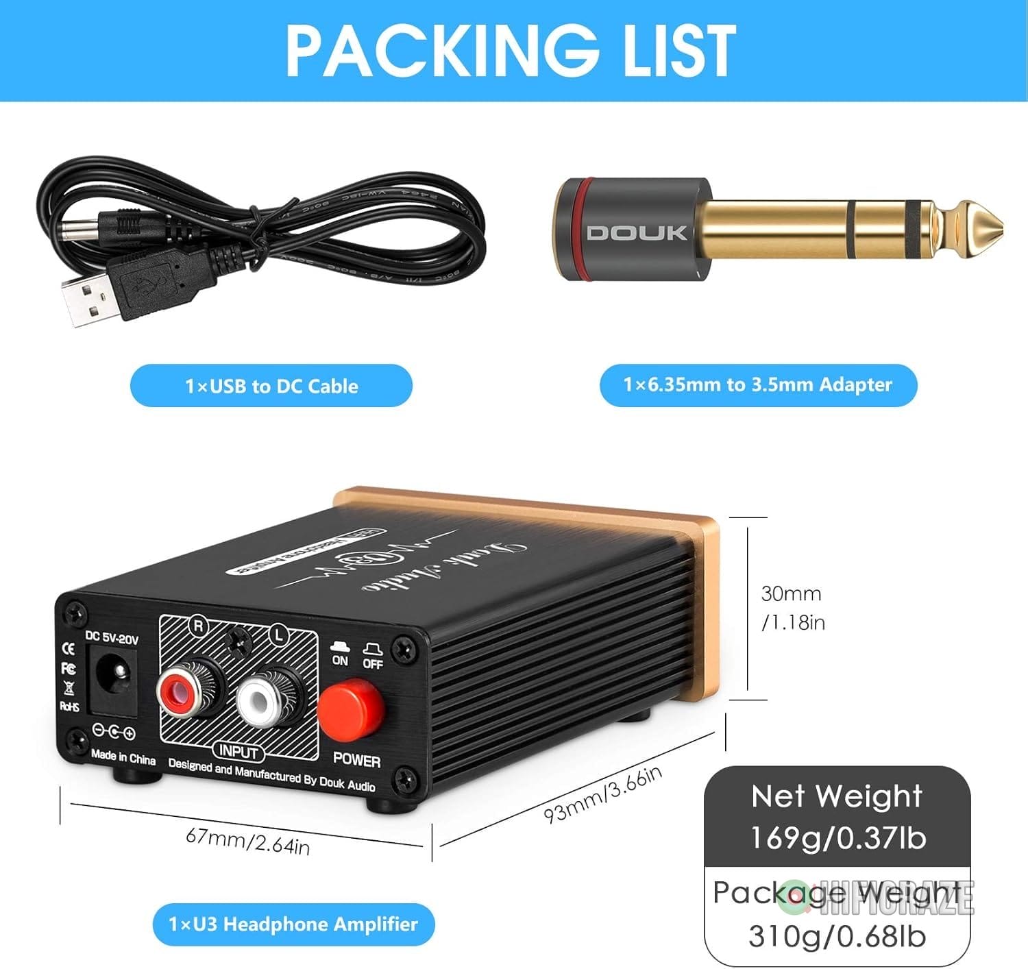Douk Audio U3 Headphone Amps, Mini Hi-Fi Amplifier for Home Desktop PC 6.35mm / 3.5mm Headsets, Class A, RCA Input, DC 5V 6 Douk Audio U3 Headphone Amps, Mini Hi-Fi Amplifier for Home Desktop PC 6.35mm / 3.5mm Headsets, Class A, RCA Input, DC 5V - Image 6