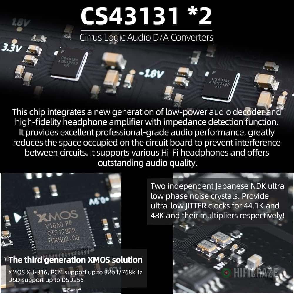 SMSL M300SE(Upgraded),Two CS43131 Chip MQA Audio Decoder,Ear Amplifier,Third Generation XMOS,PCM768kHz/32bit DSD256,DOP64,5 PCM Filters,True Balanced Output XLR,THD+N -117dB - Image 3