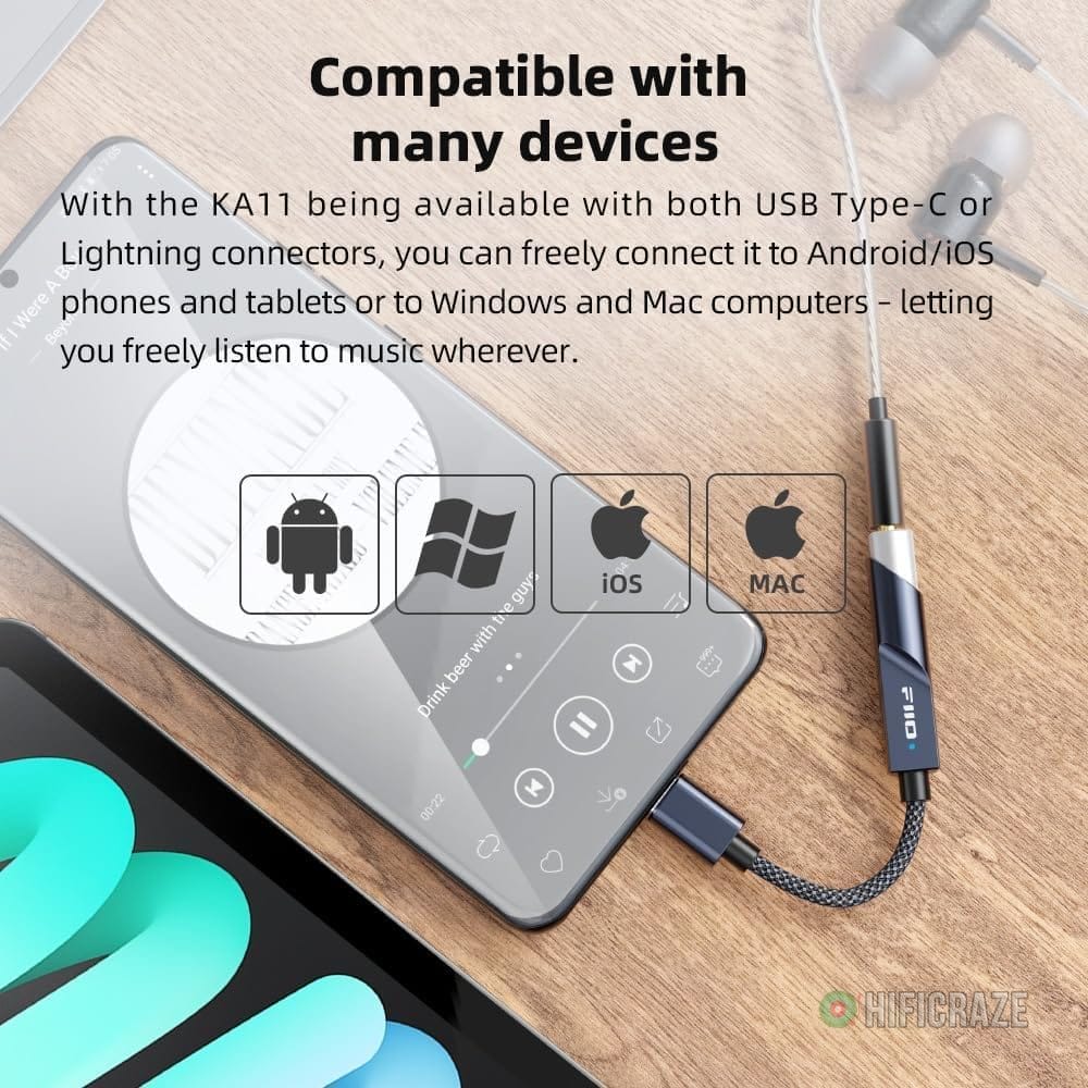 FiiO KA11 USB C to 3.5mm Audio Adapter 32bit/384KHz, USB Type C Dongle HiFi DAC Amplifier for Android/iOS/Windows/Mac (Silver, TC) - Image 6