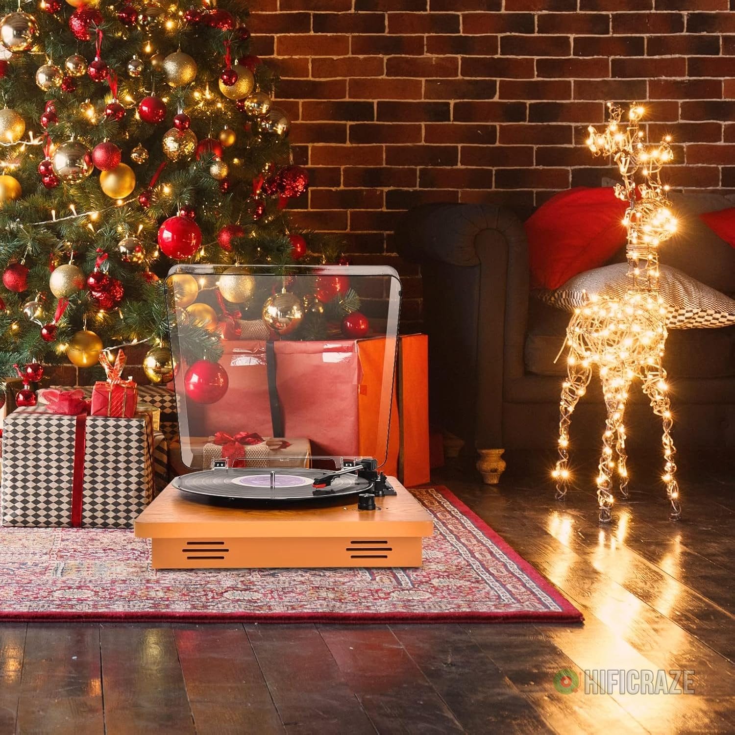 Record Player,Hall-Level Audio Quality Turntable,3-Speed Premium Wood Vinyl Player Suitable for Gift Giving,Home Decoration,Upgraded Stylus Reduces Risk of Record Damage-Natural Wood - Image 6