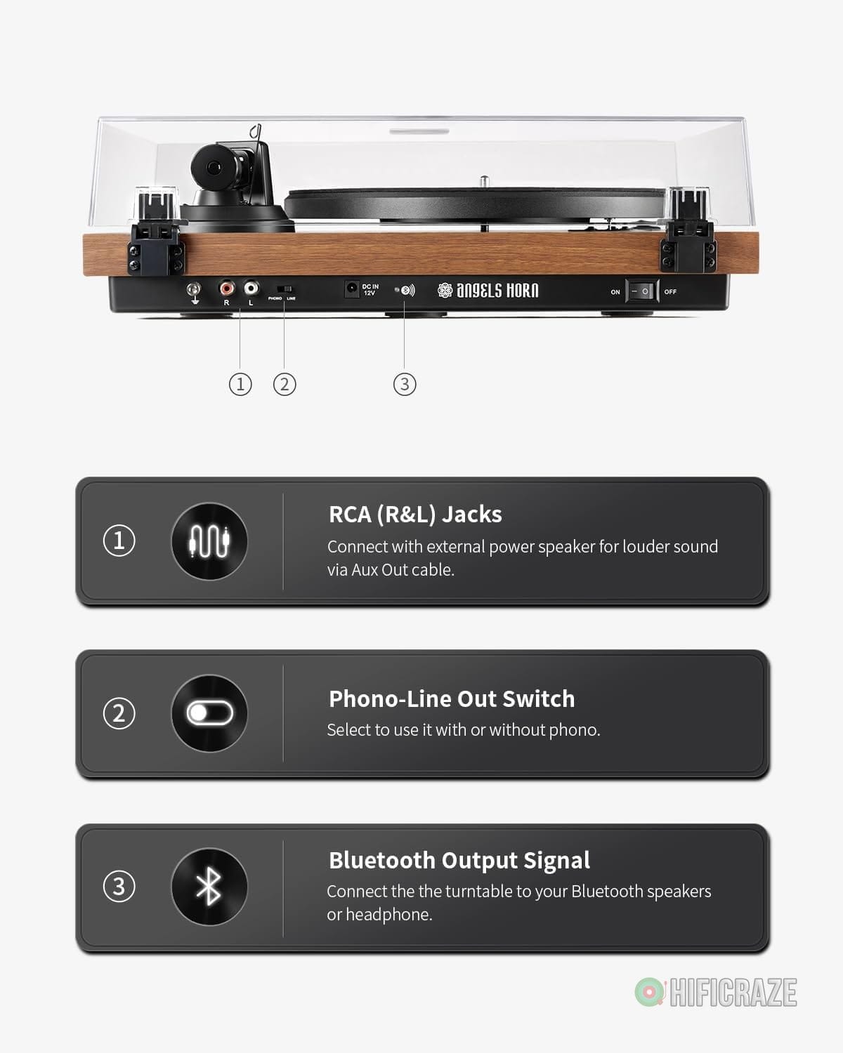 ANGELS HORN Turntable, Vinyl Record Player, Built-in Phono Preamp, Belt Drive 2-Speed, Adjustable Counterweight, AT-3600L (Upgraded Bluetooth Version) 5 ANGELS HORN Turntable, Vinyl Record Player, Built-in Phono Preamp, Belt Drive 2-Speed, Adjustable Counterweight, AT-3600L (Upgraded Bluetooth Version) - Image 5