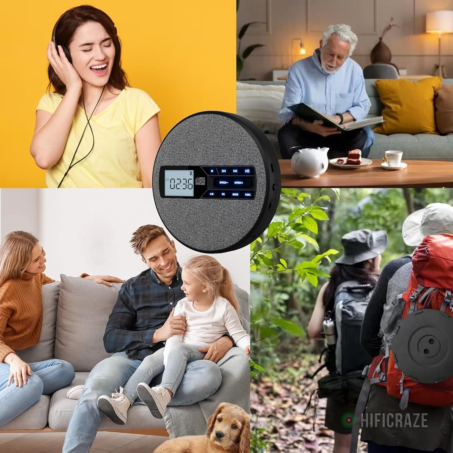 CD Player Portable, Rechargeable Portable CD Player with Dual Speakers and Anti Skip,CD,USB,AUX,LCD Display,Backlit Button,5 EQ,A-B Repeat,10 Speeds for Home Car Fabric Black - Image 7