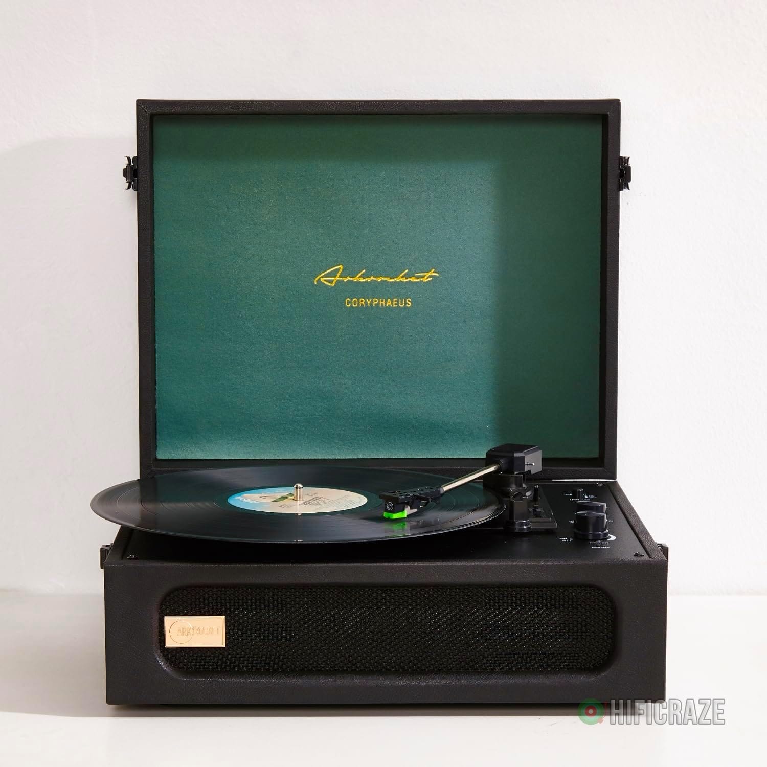 Arkrocket Coryphaeus Vinyl Record Player 3-Speed Bluetooth Input and Output Built-in Speakers with Magnetic Cartridge Auto Off (Black Green) - Image 3