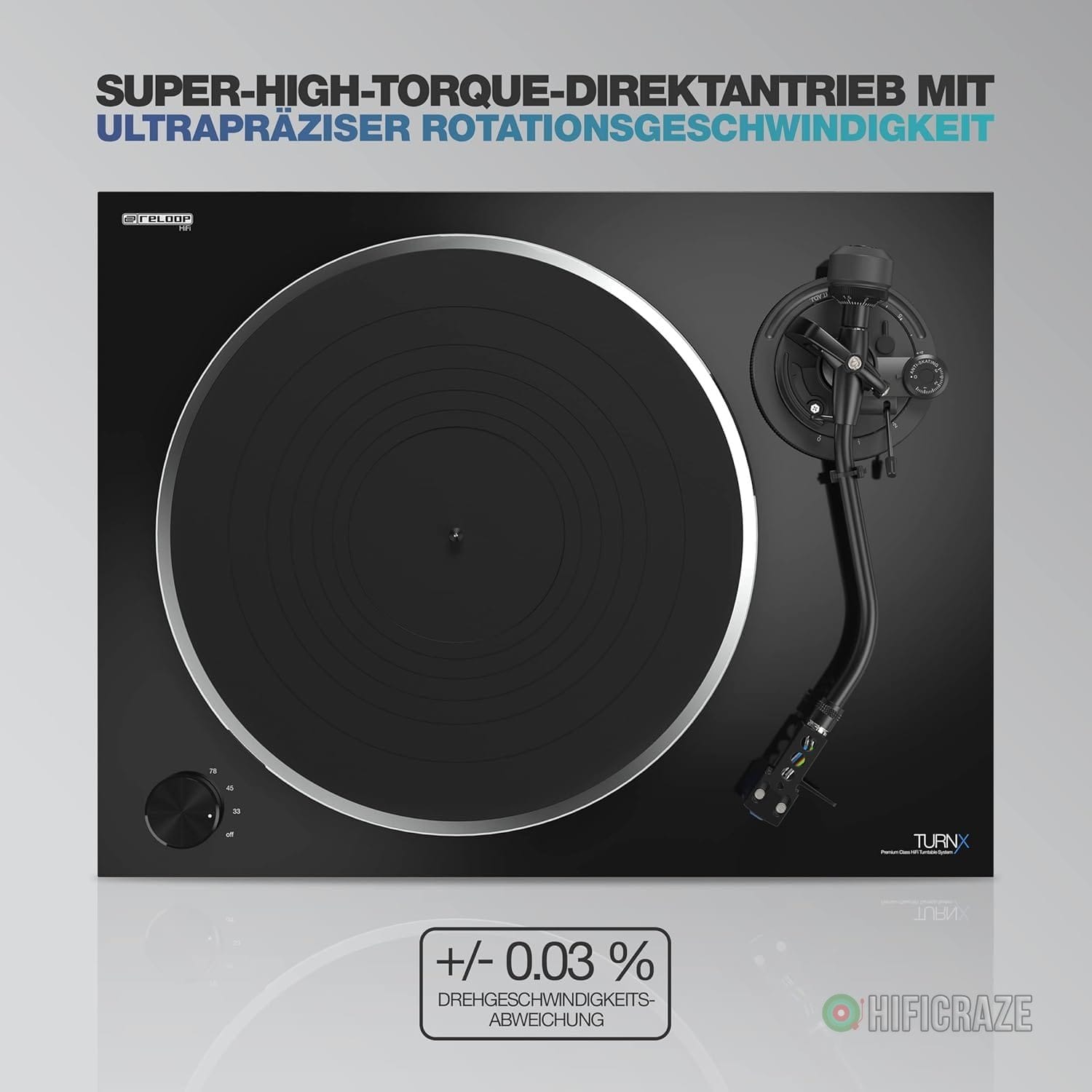 Reloop Turn X Premium HiFi Turntable with Ortofon 2M Blue Cartridge 10 Reloop Turn X Premium HiFi Turntable with Ortofon 2M Blue Cartridge - Image 10