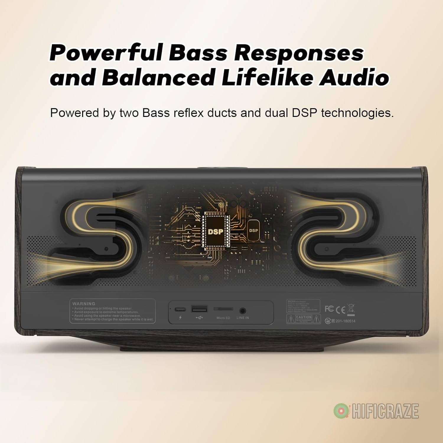 DOSS SoundBox Ultra Bluetooth Speaker with 2.1 Channel Audio, 80W Superior Sound with Deep Bass, Two DSP Technologies, 18H Playtime, BT 5.3, Wireless for Home, Office, Bedroom-Gold 3 DOSS SoundBox Ultra Bluetooth Speaker with 2.1 Channel Audio, 80W Superior Sound with Deep Bass, Two DSP Technologies, 18H Playtime, BT 5.3, Wireless for Home, Office, Bedroom-Gold - Image 3