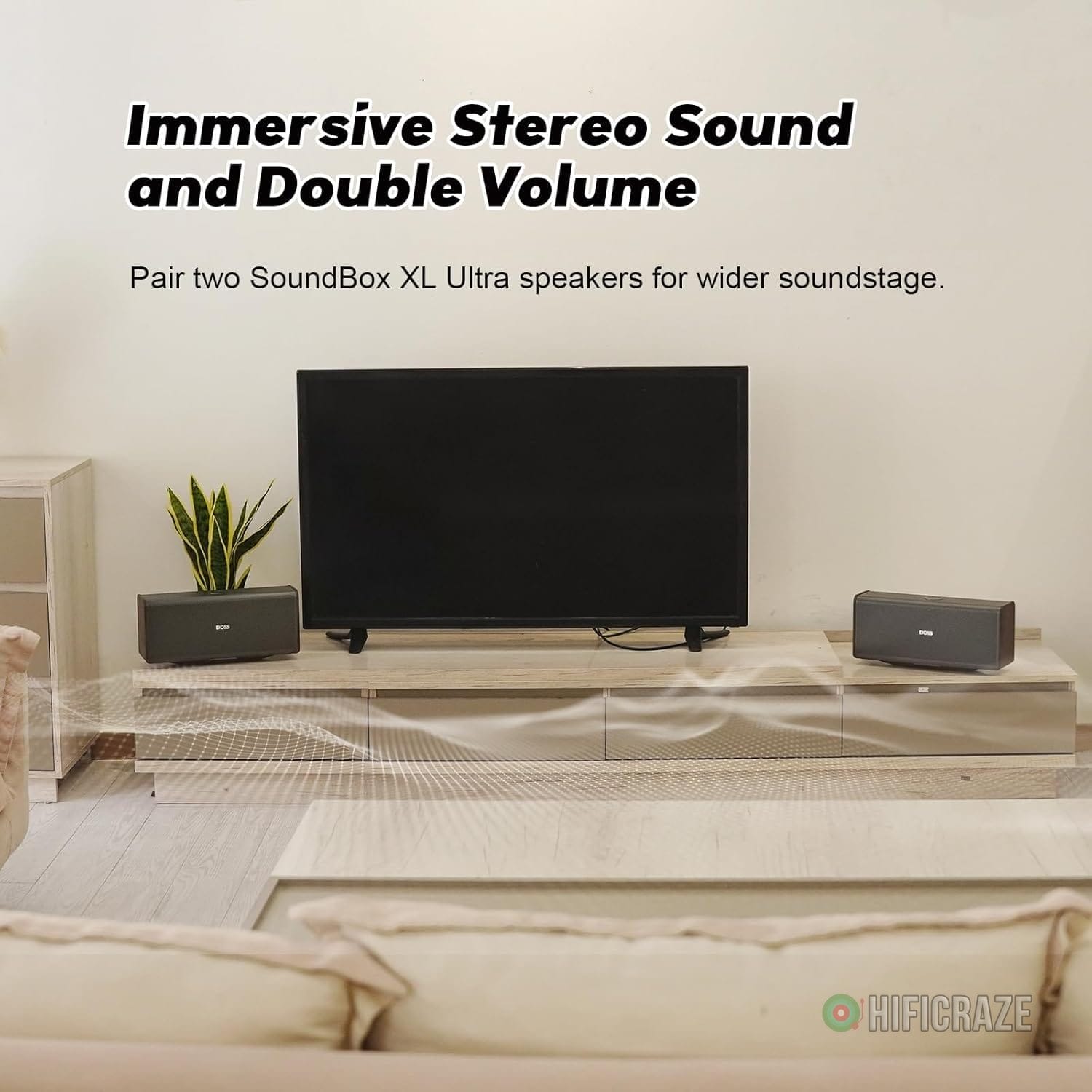 DOSS SoundBox Ultra Bluetooth Speaker with 2.1 Channel Audio, 80W Superior Sound with Deep Bass, Two DSP Technologies, 18H Playtime, BT 5.3, Wireless for Home, Office, Bedroom-Gold 5 DOSS SoundBox Ultra Bluetooth Speaker with 2.1 Channel Audio, 80W Superior Sound with Deep Bass, Two DSP Technologies, 18H Playtime, BT 5.3, Wireless for Home, Office, Bedroom-Gold - Image 5