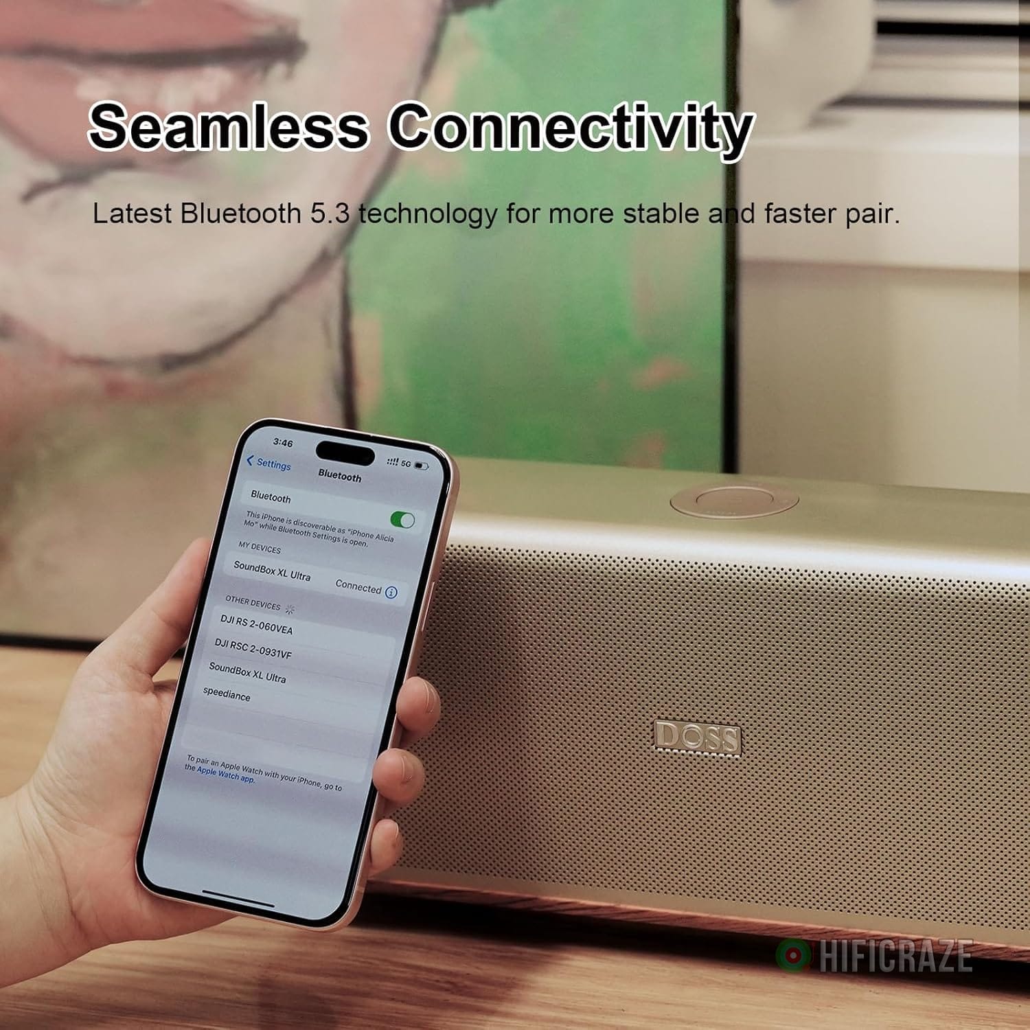 DOSS SoundBox Ultra Bluetooth Speaker with 2.1 Channel Audio, 80W Superior Sound with Deep Bass, Two DSP Technologies, 18H Playtime, BT 5.3, Wireless for Home, Office, Bedroom-Gold 7 DOSS SoundBox Ultra Bluetooth Speaker with 2.1 Channel Audio, 80W Superior Sound with Deep Bass, Two DSP Technologies, 18H Playtime, BT 5.3, Wireless for Home, Office, Bedroom-Gold - Image 7