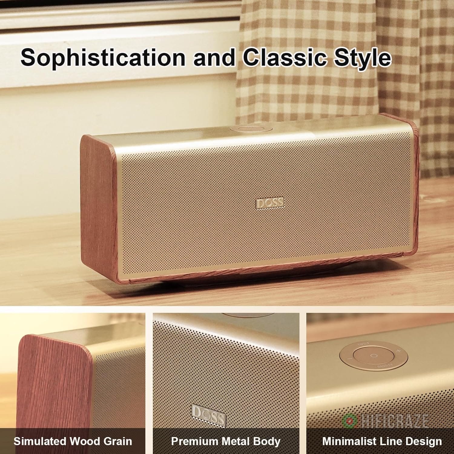 DOSS SoundBox Ultra Bluetooth Speaker with 2.1 Channel Audio, 80W Superior Sound with Deep Bass, Two DSP Technologies, 18H Playtime, BT 5.3, Wireless for Home, Office, Bedroom-Gold 8 DOSS SoundBox Ultra Bluetooth Speaker with 2.1 Channel Audio, 80W Superior Sound with Deep Bass, Two DSP Technologies, 18H Playtime, BT 5.3, Wireless for Home, Office, Bedroom-Gold - Image 8