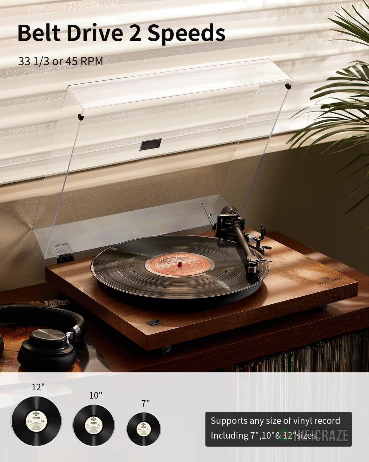 ANGELS HORN Turntable, Vinyl Record Player, Built-in Phono Preamp, Belt Drive 2-Speed, Adjustable Counterweight, AT-3600L (Upgraded Bluetooth Version) 2 ANGELS HORN Turntable, Vinyl Record Player, Built-in Phono Preamp, Belt Drive 2-Speed, Adjustable Counterweight, AT-3600L (Upgraded Bluetooth Version) - Image 2