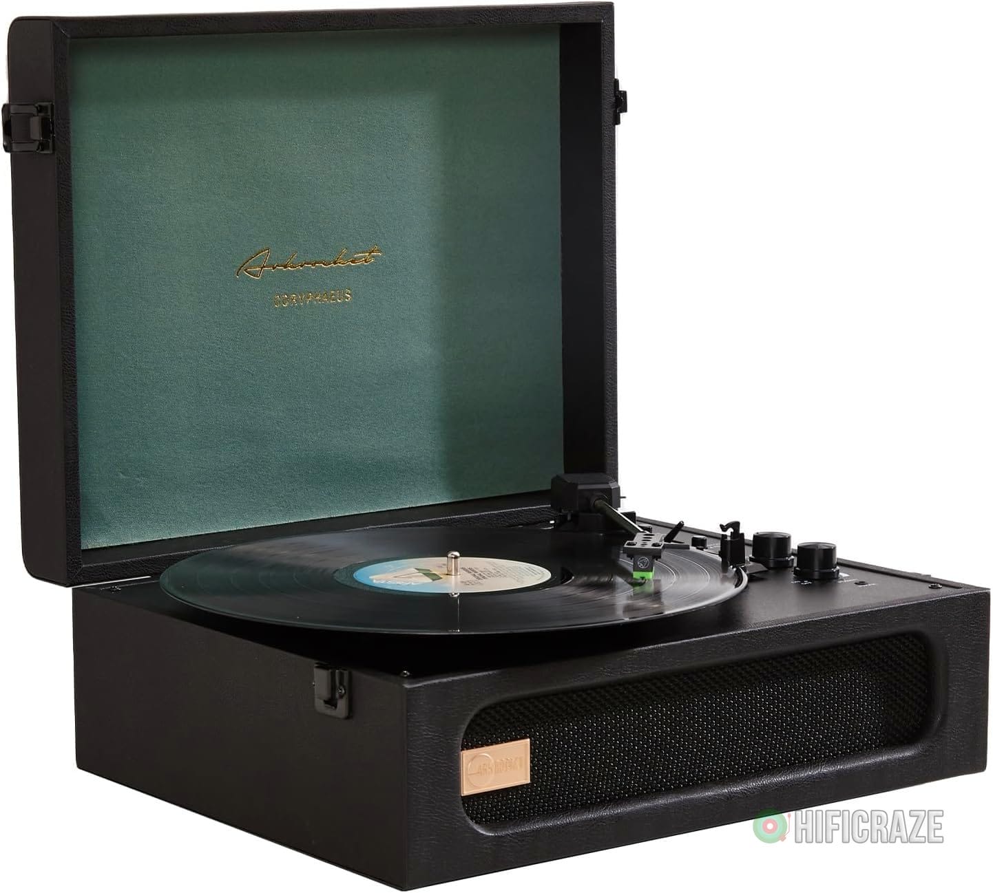 Arkrocket Coryphaeus Vinyl Record Player 3-Speed Bluetooth Input and Output Built-in Speakers with Magnetic Cartridge Auto Off (Black Green) - Image 2
