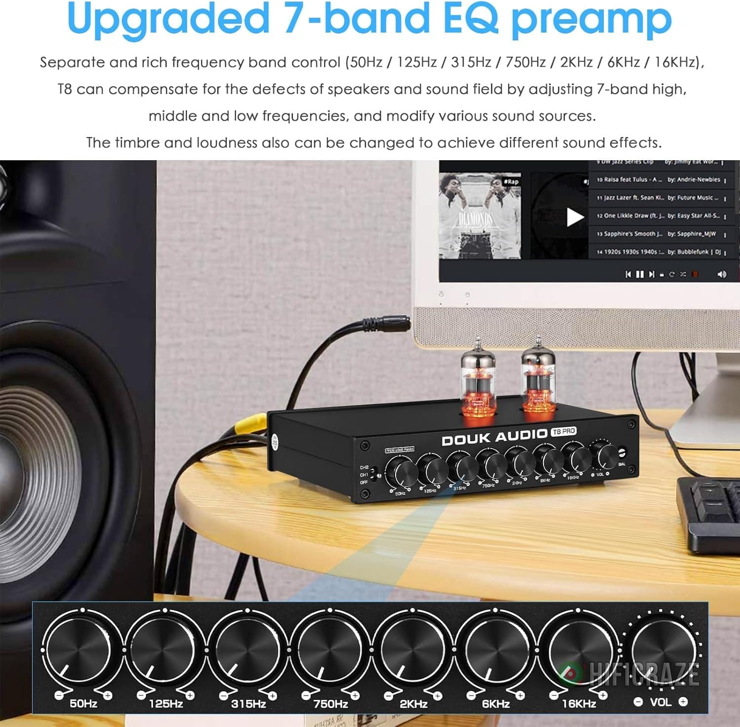 Douk Audio HiFi Vacuum Tube 7-Band EQ Preamp Equalizer XLR Pre-Amplifier Home (T8 PRO) 2 Douk Audio HiFi Vacuum Tube 7-Band EQ Preamp Equalizer XLR Pre-Amplifier Home (T8 PRO) - Image 2