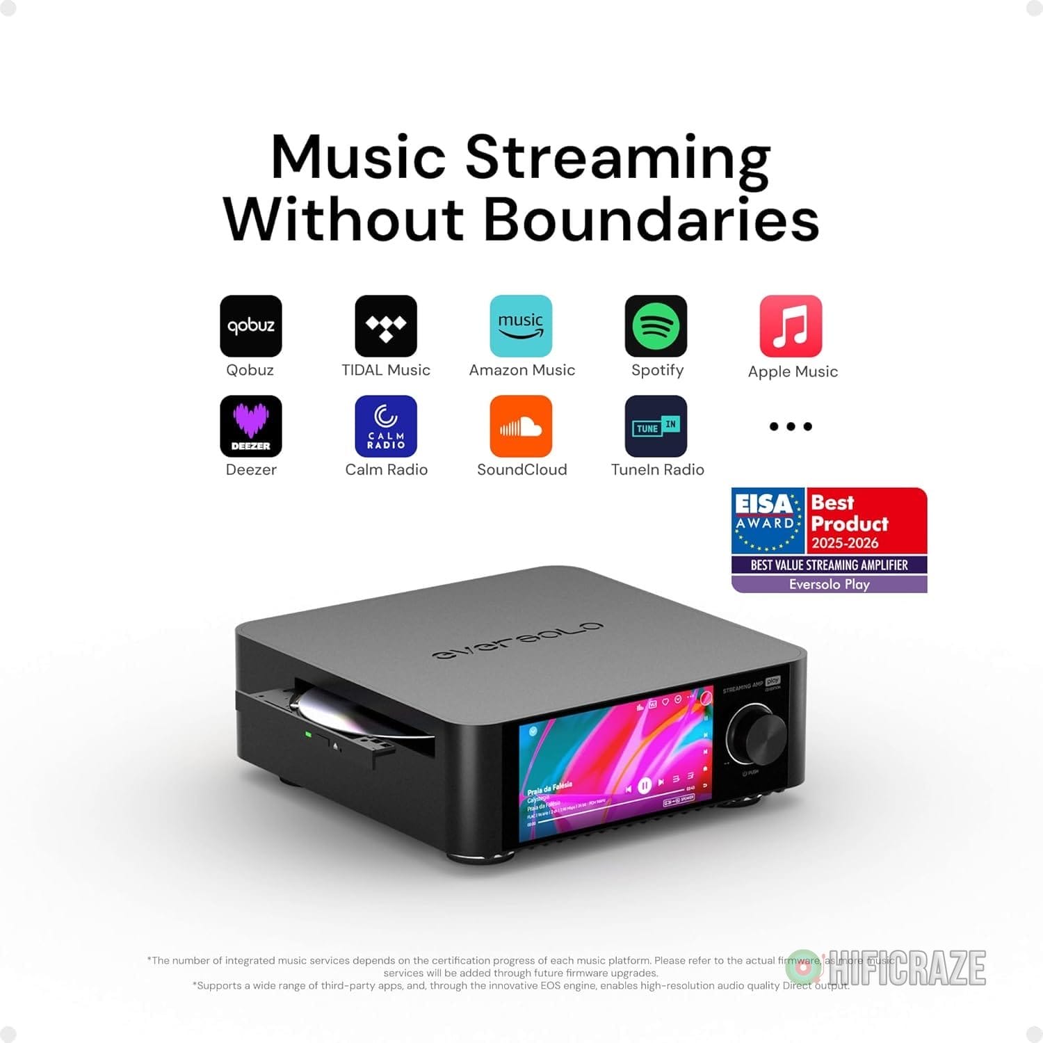 Eversolo Play | 110W X 2CH Music Streamer with Amplifier & DAC | 5.5" LCD Touchscreen, Support Room Correction & Multi Room HiFi Audio System, Stream Qobuz, Tidal&More | Black (CD Edition) - Image 2