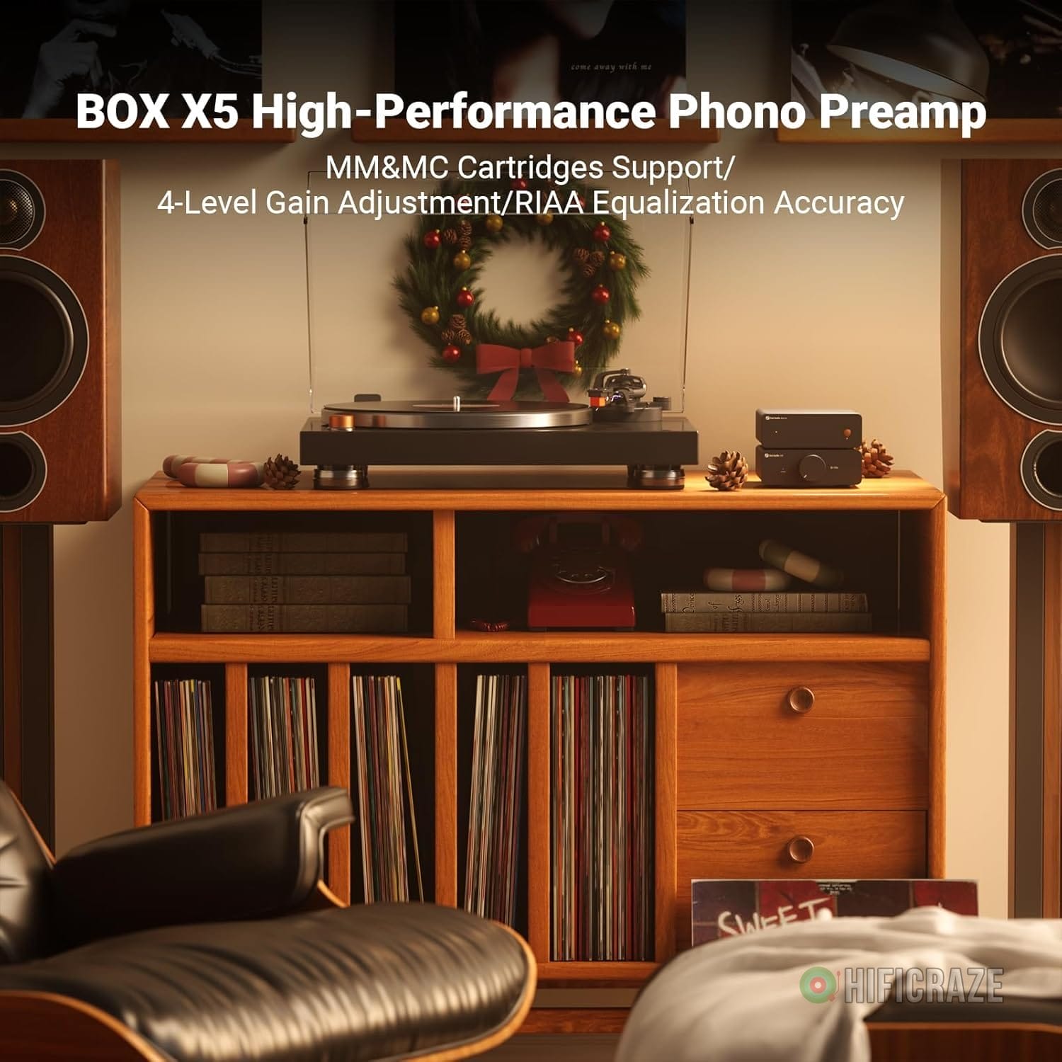 Fosi Audio Box X5 Phono Preamp for Turntable, Mini Preamplifier Home Audio for MM & MC Cartridge Turntable/Phonograph Record Player/Active Speakers, 4-Level Adjustable Gain 38/48/56/66 dB with RCA - Image 2