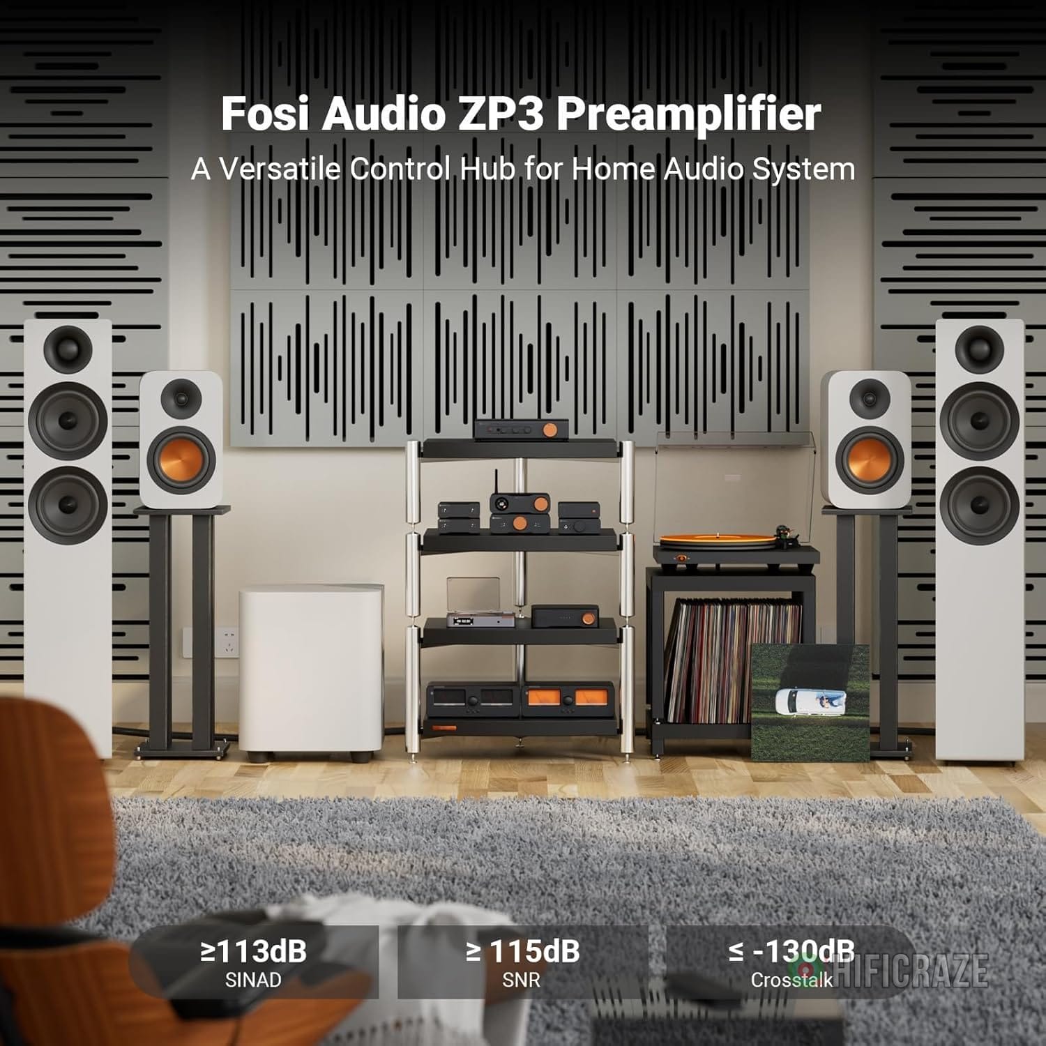 Fosi Audio ZP3 Balanced Preamp for Home Audio, 2 RCA and 1 XLR Inputs, RCA/XLR Outputs and Sub-Out, Pre Amp for 2 Channel Stereo and 2.1 Setup, Pre Amplifier with HPF High Pass Filter and Tone Control - Image 2