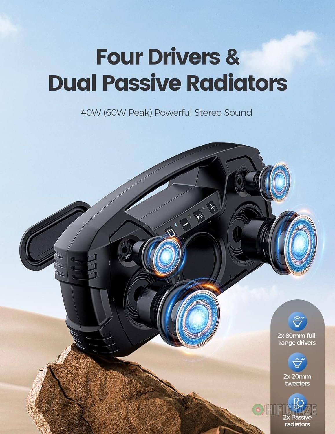 IPX7 Waterproof Bluetooth Speaker, 40W(60 Peak) Portable Wireless Speakers with Subwoofer, 32H Playtime, Stereo Loud Sound, Deep Bass, Bluetooth 5.0 with Handle for Pool, Beach, Outdoor, Gifts 2 IPX7 Waterproof Bluetooth Speaker, 40W(60 Peak) Portable Wireless Speakers with Subwoofer, 32H Playtime, Stereo Loud Sound, Deep Bass, Bluetooth 5.0 with Handle for Pool, Beach, Outdoor, Gifts - Image 2