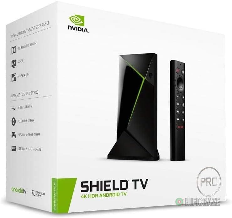 NVIDIA SHIELD Android TV Pro Streaming Media Player; 4K HDR movies, live sports, Dolby Vision-Atmos, AI-enhanced upscaling, GeForce NOW cloud gaming, Google Assistant Built-In, Works with Alexa
