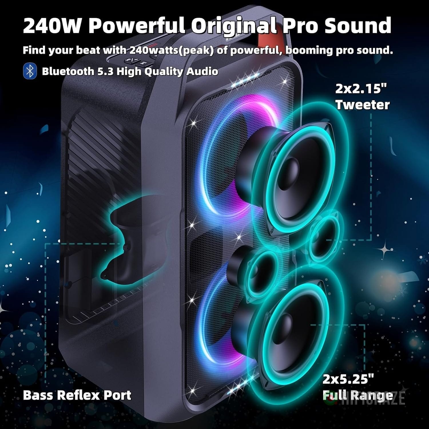 Portable Bluetooth Speaker: 240W Peak Powerful Loud Sound Deep Bass Wireless Boombox Large Subwoofer 15 Hours Battery Life Fast Charging with Led Light Show for Party Outdoor Camping Backyard 2 Portable Bluetooth Speaker: 240W Peak Powerful Loud Sound Deep Bass Wireless Boombox Large Subwoofer 15 Hours Battery Life Fast Charging with Led Light Show for Party Outdoor Camping Backyard - Image 2