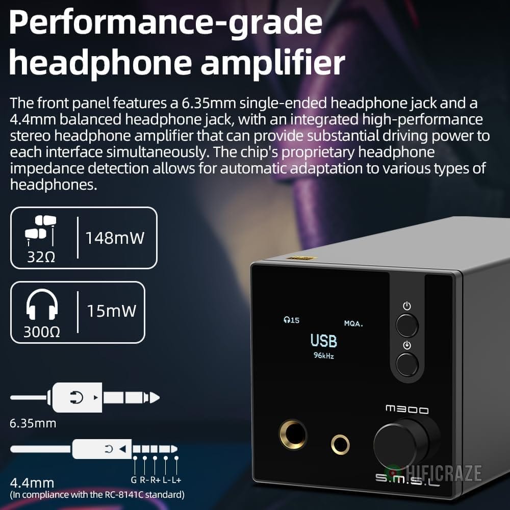 SMSL M300SE(Upgraded),Two CS43131 Chip MQA Audio Decoder,Ear Amplifier,Third Generation XMOS,PCM768kHz/32bit DSD256,DOP64,5 PCM Filters,True Balanced Output XLR,THD+N -117dB - Image 2