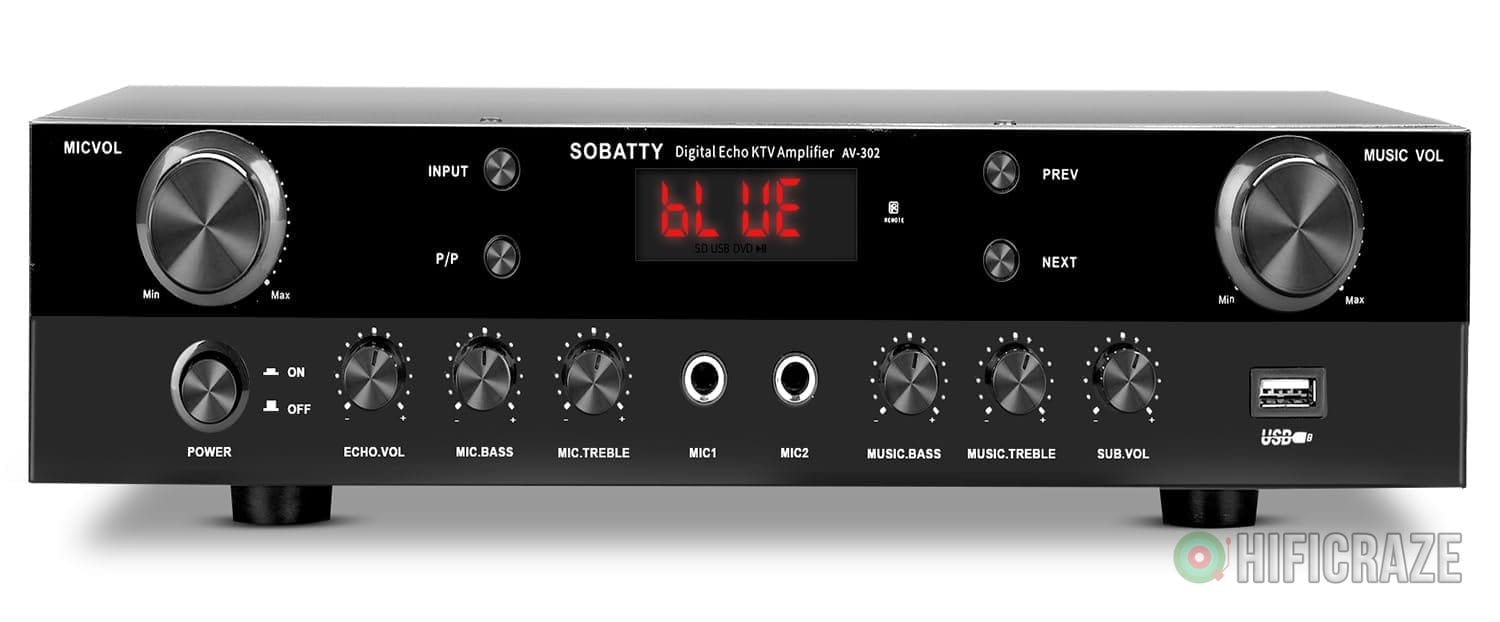 Stereo Receivers Home Audio Amplifier 2.1 Channels Subwoofer Output with Bluetooth 5.0, USB,2 Mic-in, Echo, RCA, Coaxial Input,for Home, Karaoke,Theater Speakers 1 integrated amplifier