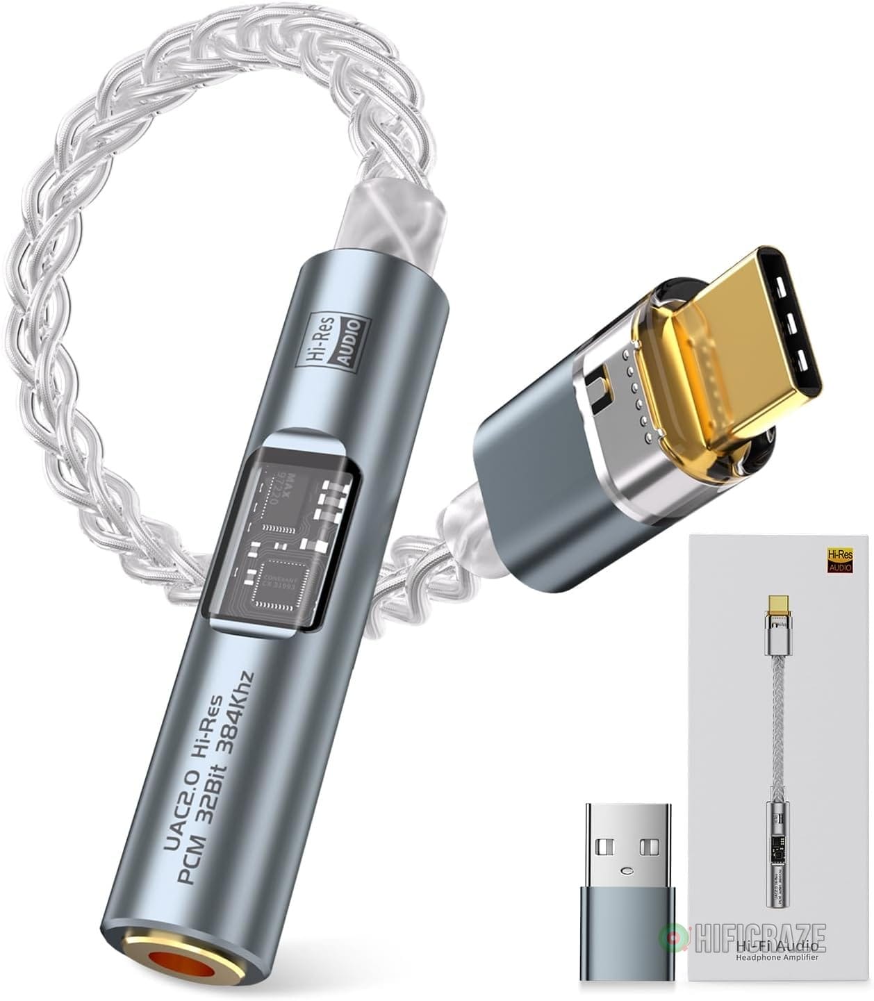 USB C to 3.5mm Audio Headphone Adapter DAC Dongle, CX31993 Audio Converter with HiFi Amplifier, Type C to AUX with USB-A Adapter for Android iPhone Mac Windows iPad Switch PS5 1 portable dac