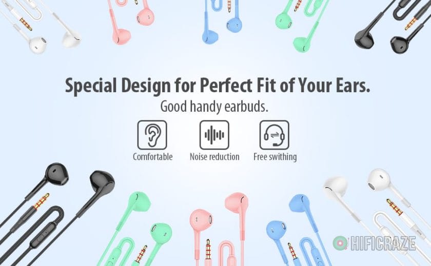 Earbuds Headphones 5 in One Pack, Wired Earbud with Heavy Bass Stereo Noise Blocking, Microphone, Compatible with iPhone, Android Phones, Laptops, Computers, iPad or Any Device with 3.5mm Interface 6 Sound Insulating Material