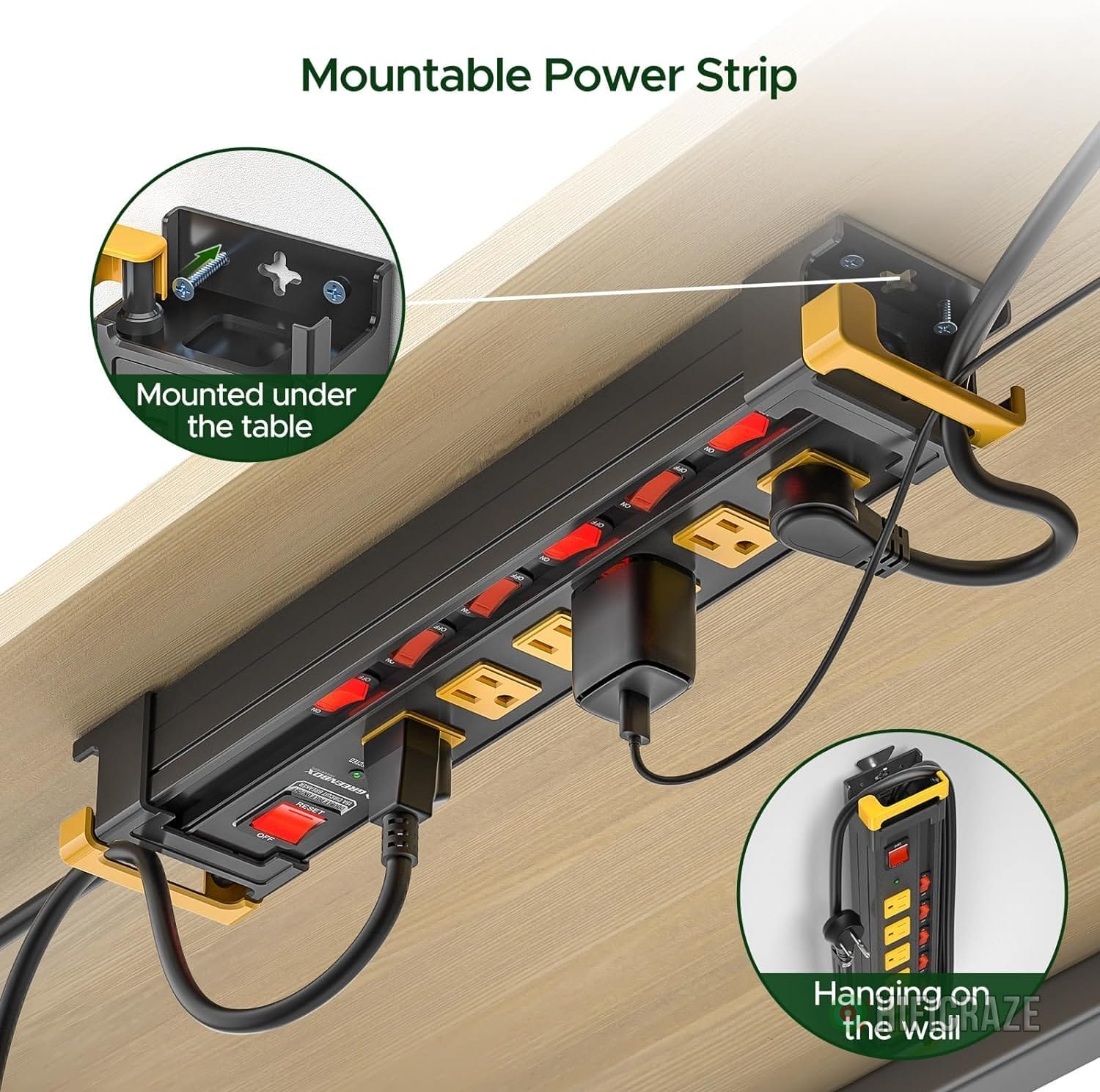 6 Outlet Heavy Duty Power Strip with Individual Switches, 3300J Surge Protector Metal Mountable Power Strip, 6FT Cord Management, Wide-Spaced, ETL Listed (15A/1875W) - Image 3