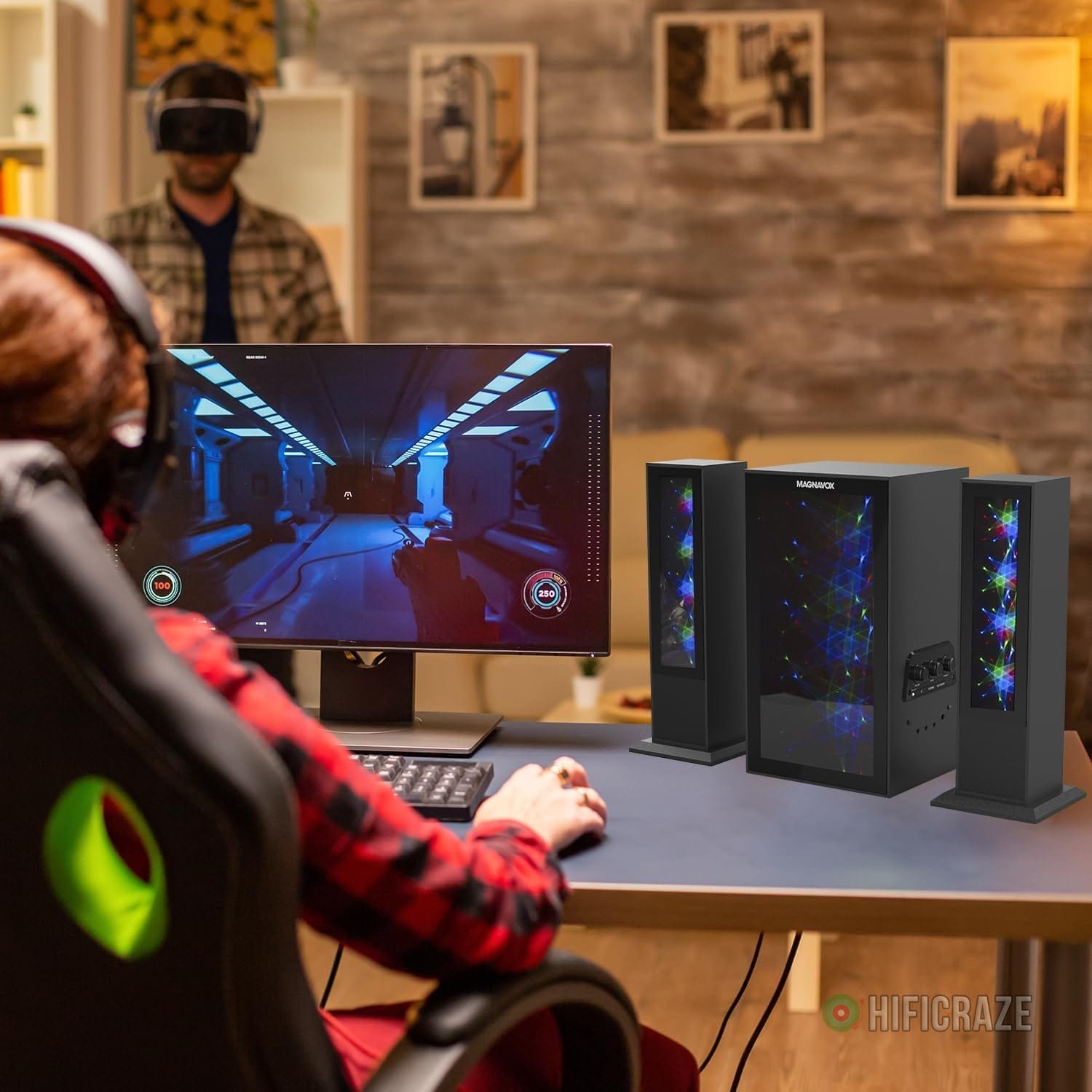 Magnavox MHT990 2.1 Home Entertainment System with Bluetooth Wireless Technology and Color Changing Lights in Black | AUX Port | Subwoofer with 2 Speakers | Pulsing Lights | 5 Magnavox MHT990 2.1 Home Entertainment System with Bluetooth Wireless Technology and Color Changing Lights in Black | AUX Port | Subwoofer with 2 Speakers | Pulsing Lights | - Image 5