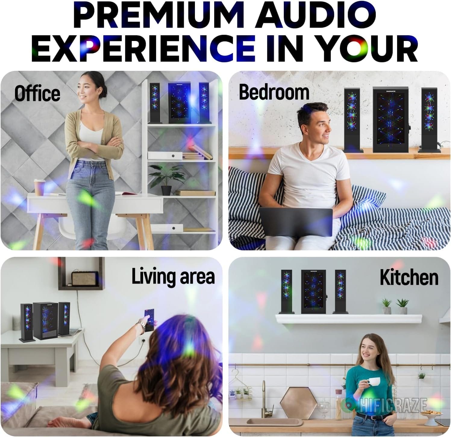 Magnavox MHT990 2.1 Home Entertainment System with Bluetooth Wireless Technology and Color Changing Lights in Black | AUX Port | Subwoofer with 2 Speakers | Pulsing Lights | 6 Magnavox MHT990 2.1 Home Entertainment System with Bluetooth Wireless Technology and Color Changing Lights in Black | AUX Port | Subwoofer with 2 Speakers | Pulsing Lights | - Image 6