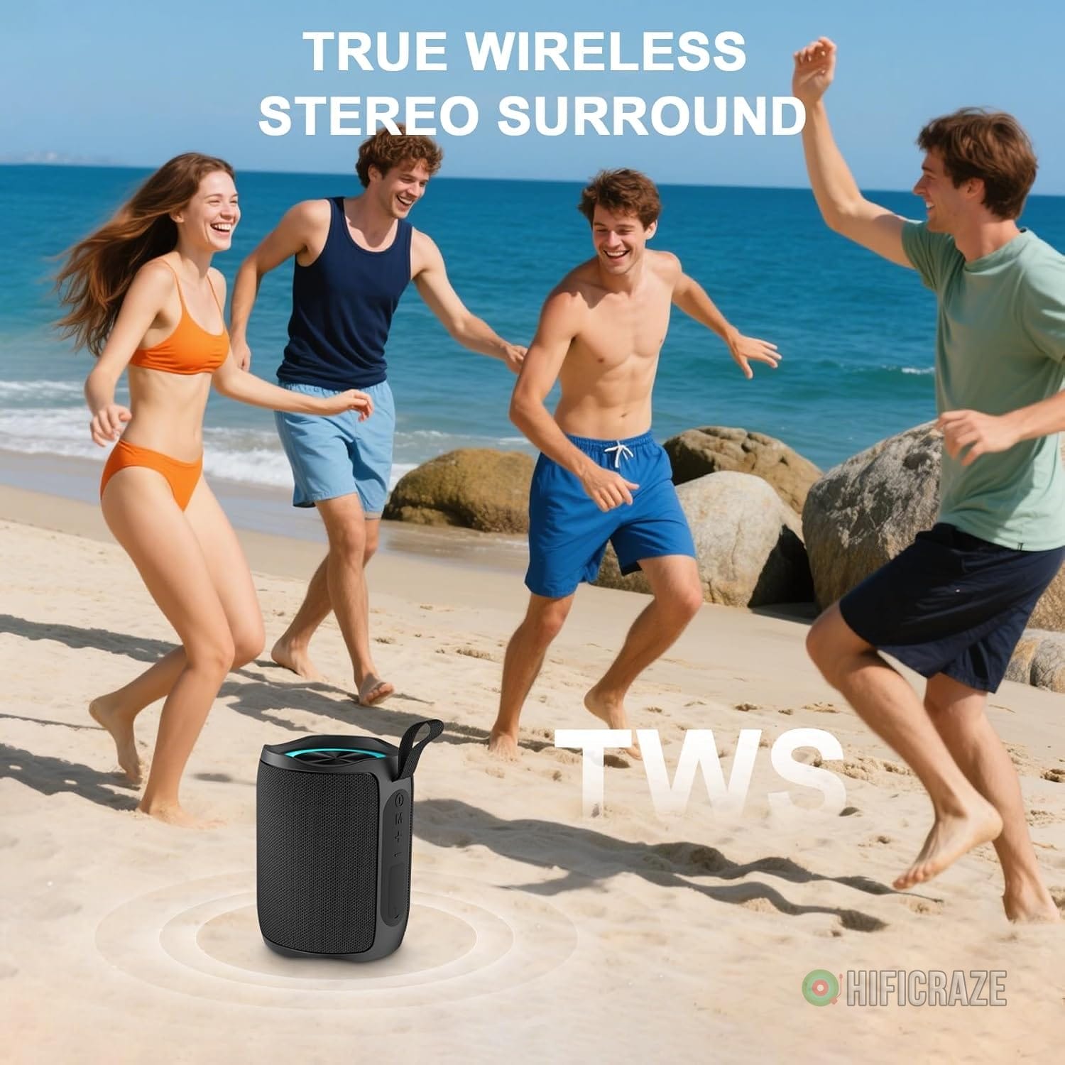Speaker, Portable Wireless Speaker Waterproof IPX5 Bluetooth 5.3 Speakers Loud Stereo Sound with LED Light TWS Speakers Suitable for Travel, Home and Outdoor Travel, Black(06A) - Image 5