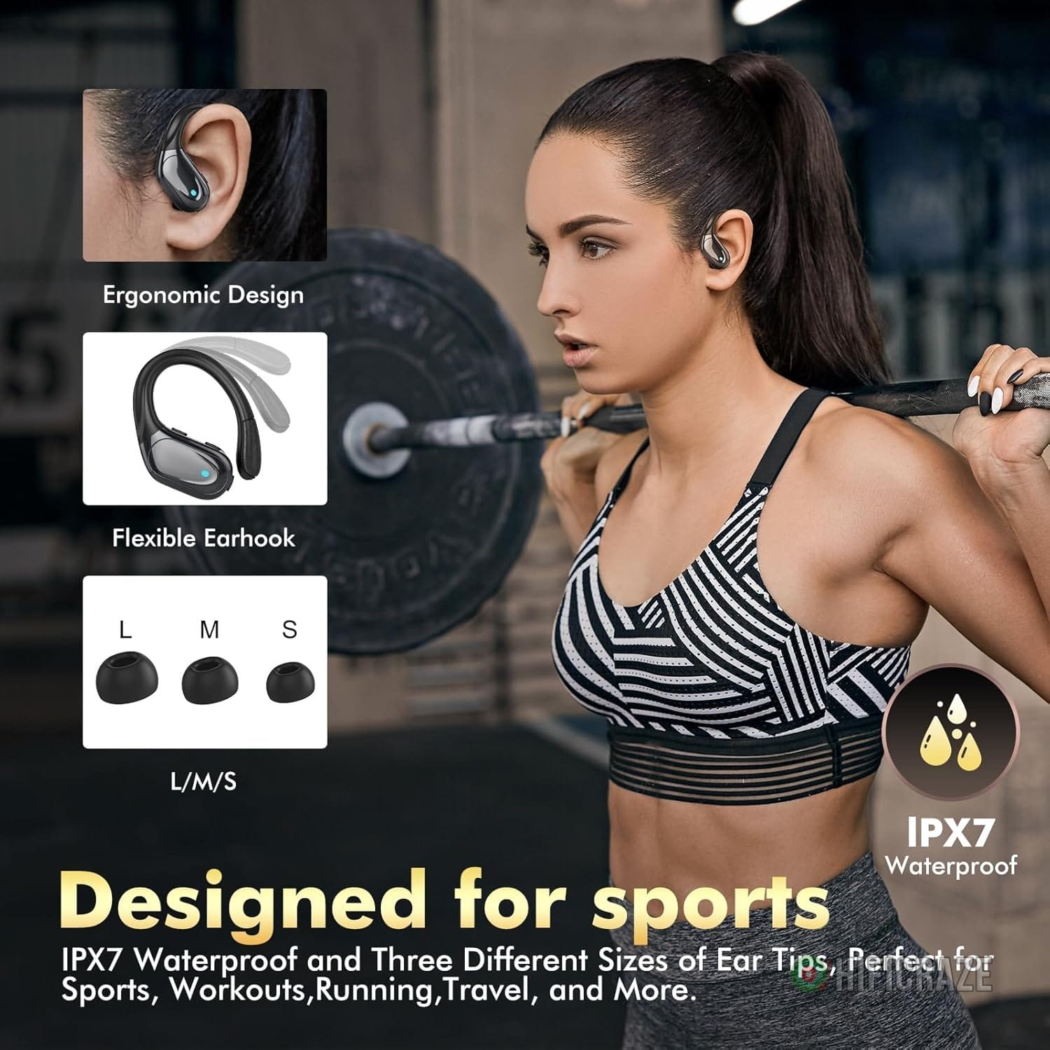 Wireless Earbuds, Sports Bluetooth Headphones, 80Hrs Playtime Ear Buds with LED Power Display, Noise Canceling Headset, IPX7 Waterproof Earphones for Workout/Running (Black) 5 Wireless Earbuds, Sports Bluetooth Headphones, 80Hrs Playtime Ear Buds with LED Power Display, Noise Canceling Headset, IPX7 Waterproof Earphones for Workout/Running (Black) - Image 5