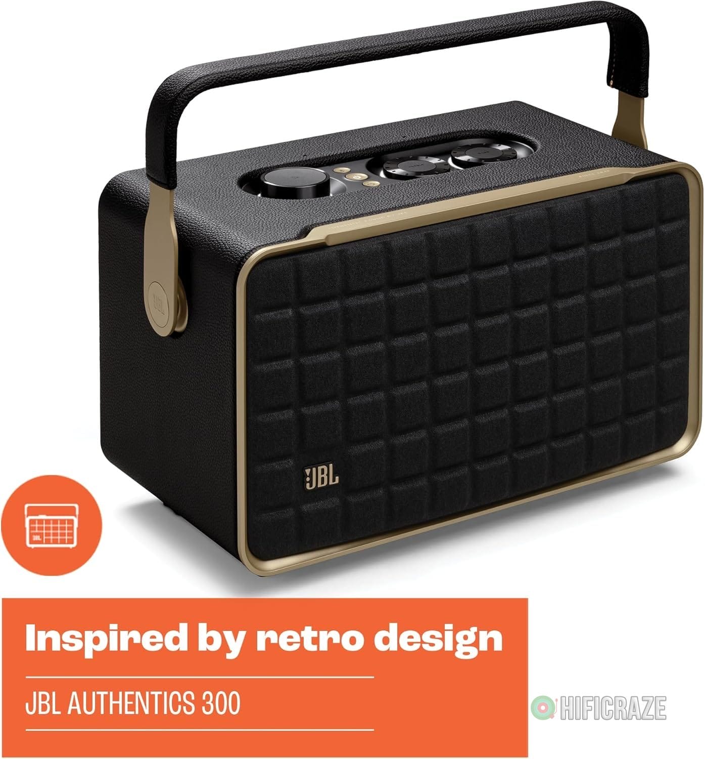 JBL Authentics 300 - Retro Style Wireless Bluetooth/WiFi Home Speaker, Built in Battery (4800mAh), Music Streaming Services via Built-in Wi-Fi, Built in Alexa and Google Assistant (Black/Gold) 4 JBL Authentics 300 - Retro Style Wireless Bluetooth/WiFi Home Speaker, Built in Battery (4800mAh), Music Streaming Services via Built-in Wi-Fi, Built in Alexa and Google Assistant (Black/Gold) - Image 4