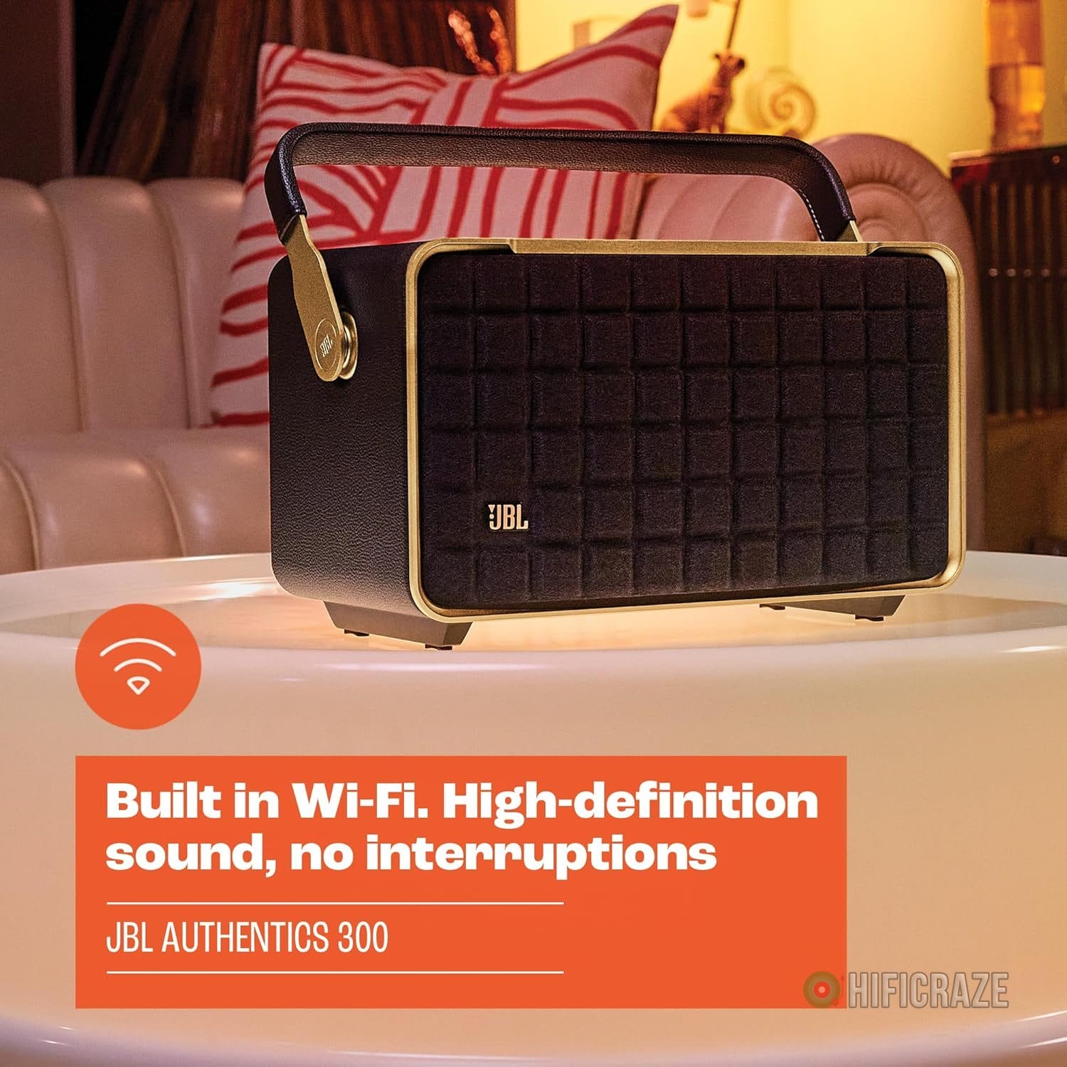JBL Authentics 300 - Retro Style Wireless Bluetooth/WiFi Home Speaker, Built in Battery (4800mAh), Music Streaming Services via Built-in Wi-Fi, Built in Alexa and Google Assistant (Black/Gold) 6 JBL Authentics 300 - Retro Style Wireless Bluetooth/WiFi Home Speaker, Built in Battery (4800mAh), Music Streaming Services via Built-in Wi-Fi, Built in Alexa and Google Assistant (Black/Gold) - Image 6