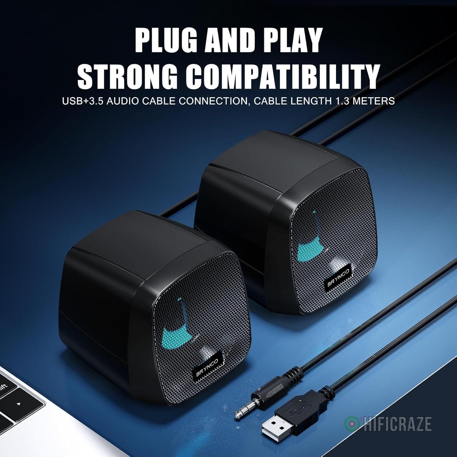 2.0 Channel RGB Computer Speakers | Compact Size with Dynamic Color-Changing Lights & Clear Audio | USB-Powered for PC/Laptop/Tablet/Phone | Plug & Play, Wired Remote (Black) - Image 5
